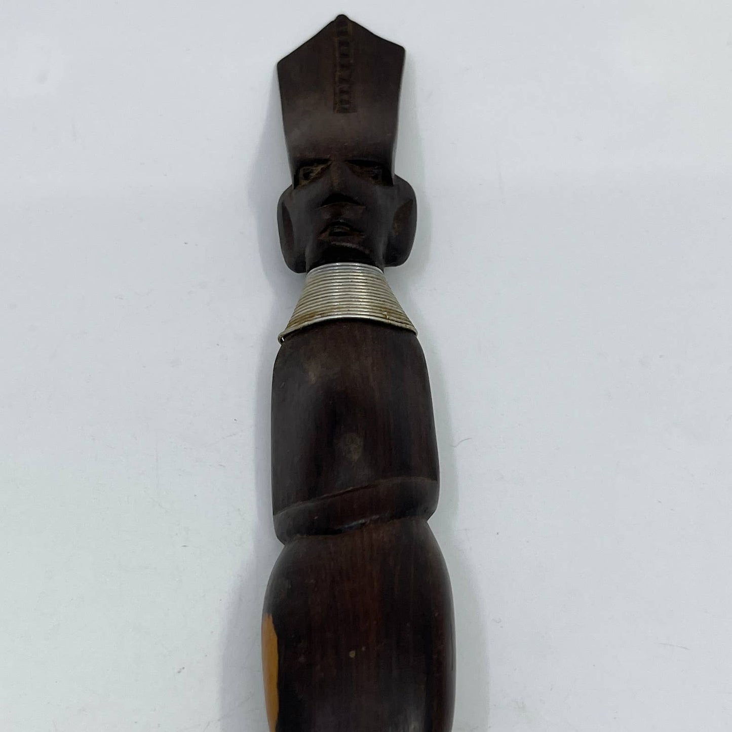 Vtg African Hand Carved Salad Fork Tribal Folk Art Wire Necklace 15" TI2