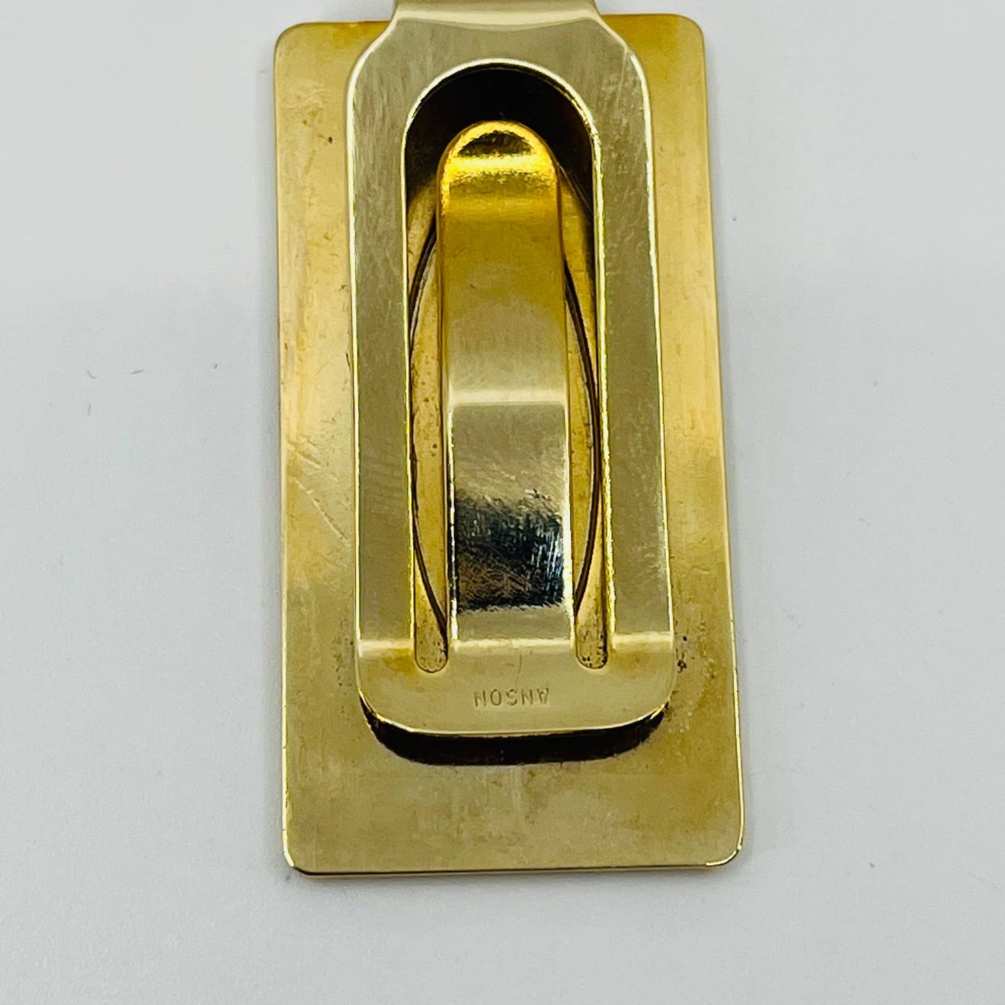 VTG Anson Brushed Gold Tone Tie Clip Money Clip Monogrammed “T. J. G.” 2” SB3