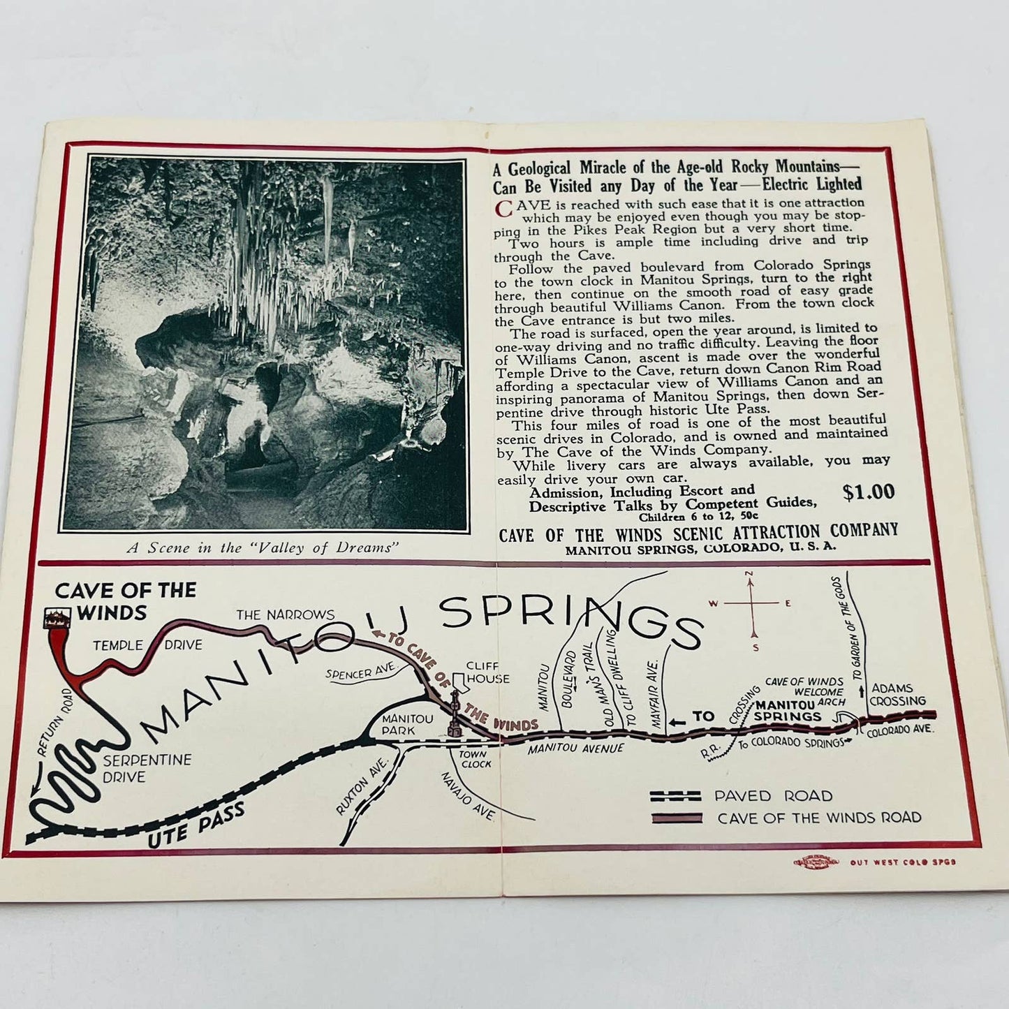 Vintage 1950s Manitou Colorado Cave of the Winds Brochure EA1-2