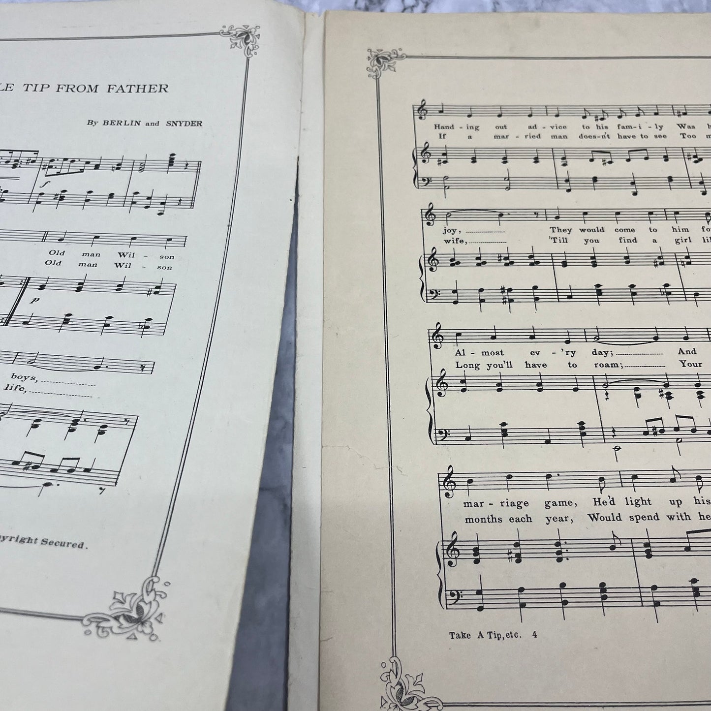 1912 Take A Little Tip From Father Sheet Music Irving Berlin & Snyder V41-3
