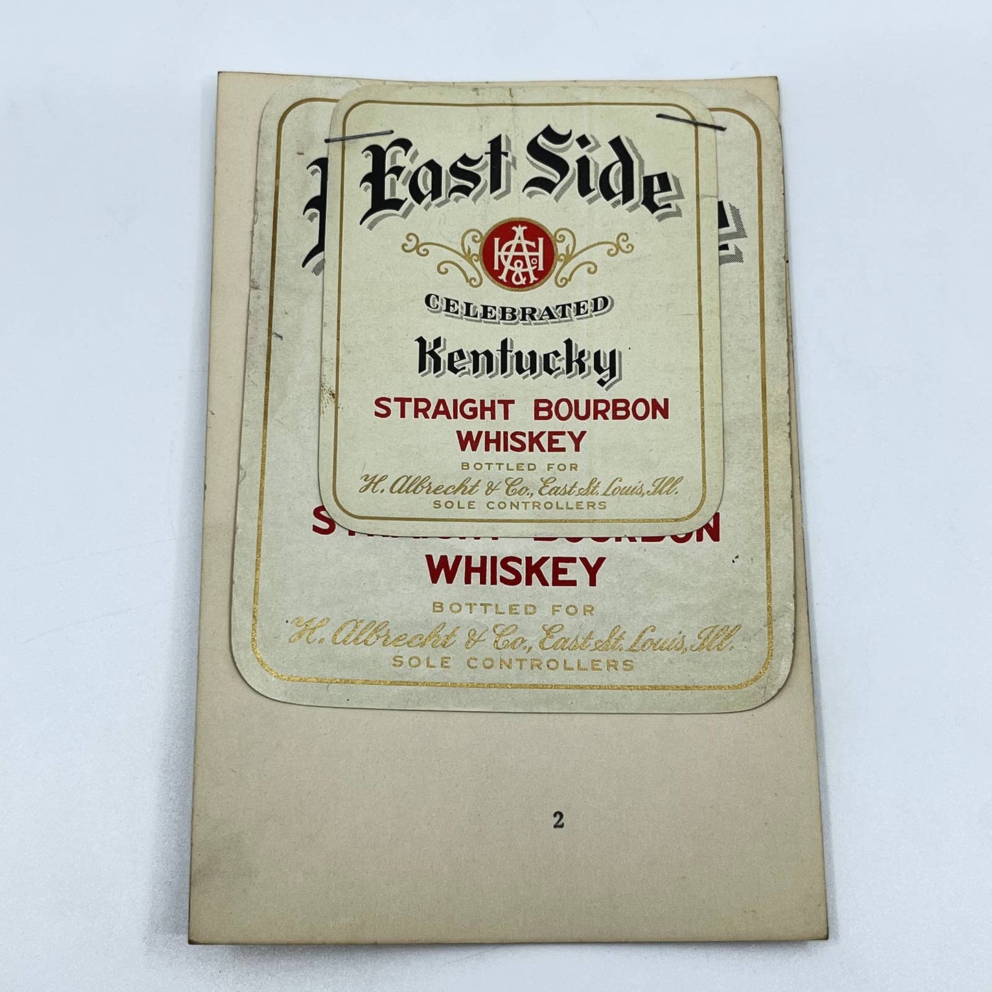 East Side Bourbon Whiskey Label Set of 2 H. Albrecht & Co East St. Louis IL