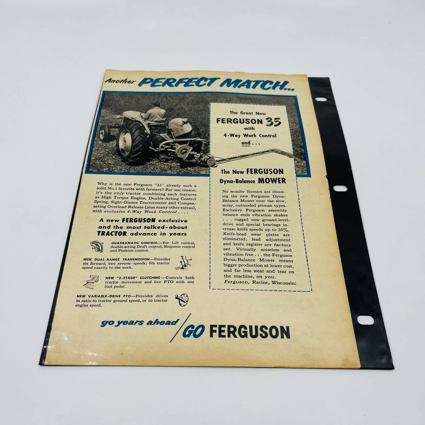 Vintage Advertisement FERGUSON 35 Tractor - 4 Way Work Control Dyna-Balance AA1