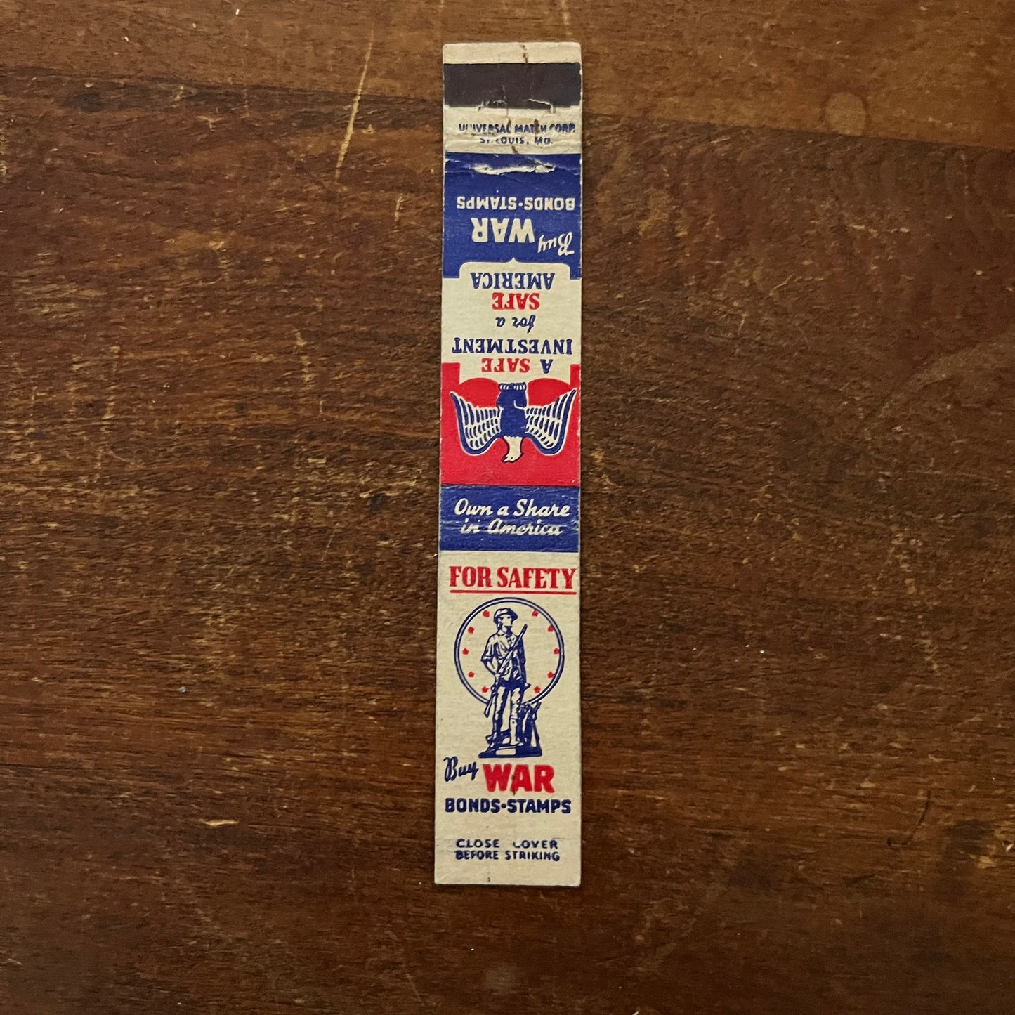 WWII War Bonds & Stamps Slim Advertising Matchbook Cover MM11-5
