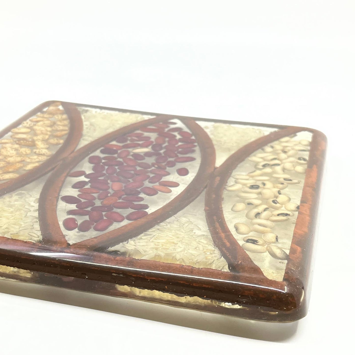 1960s Retro Kitsch Acrylic Lucite Trivet Hot Pad Footed Square Rice Bean MCM TC7