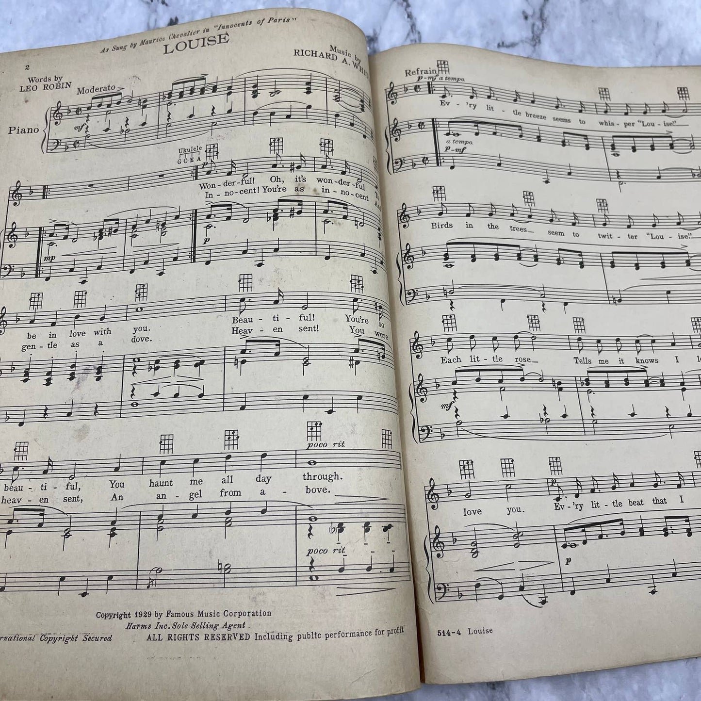 Vintage Sheet Music Louise Richard Whiting Leo Robin 1929 TH5
