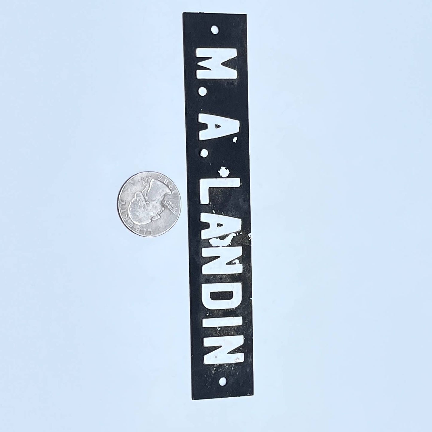 Vintage Metal Military Nameplate M.A. Landin SD7