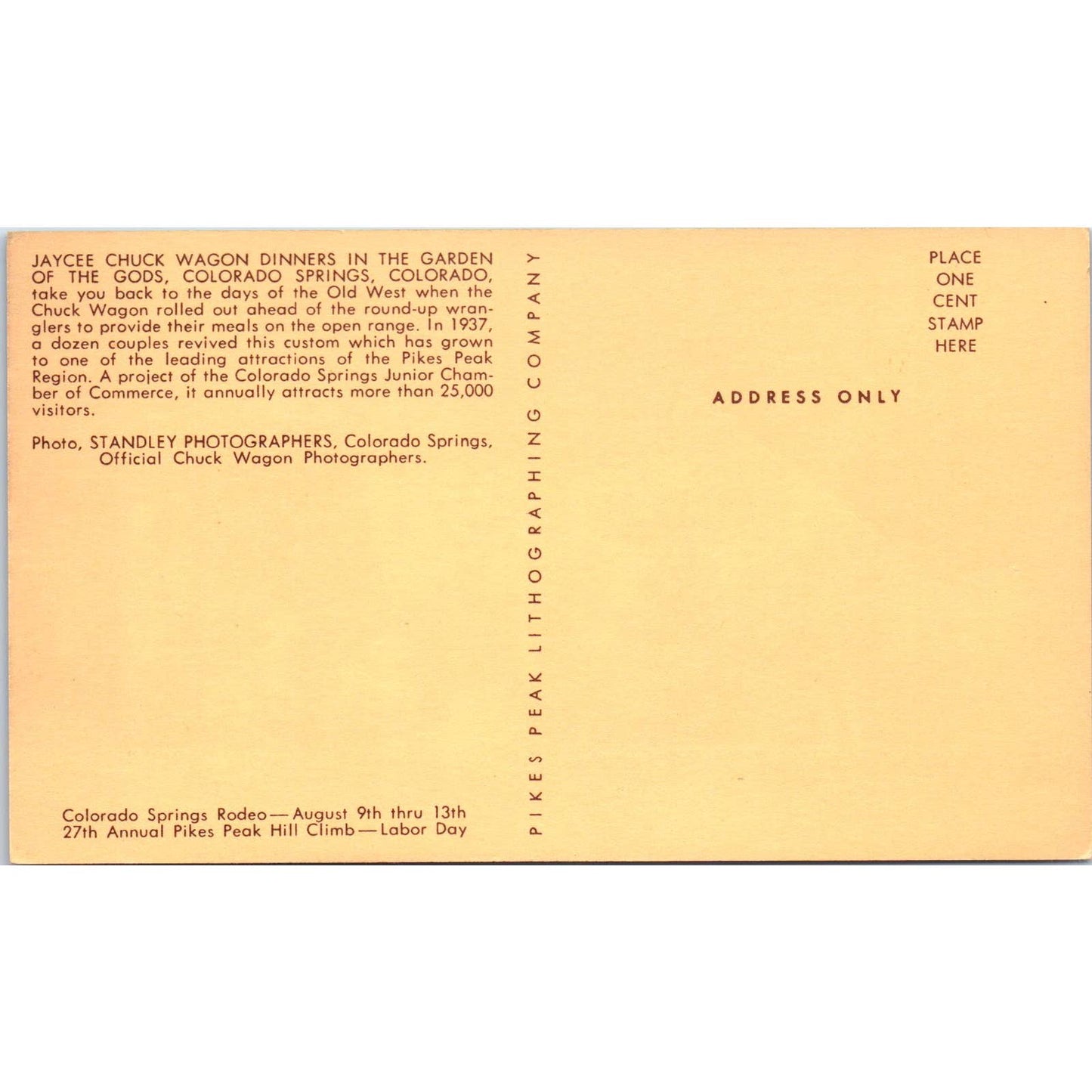 Jaycee Chuck Wagon Dinner Colorado Springs Original Postcard TK1-29