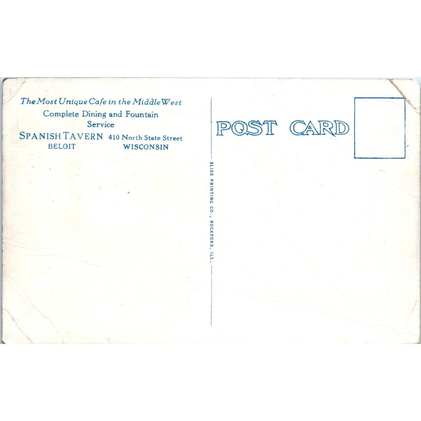 Spanish Tavern Restaurant Interior Beloit Wisconsin Original Postcard TJ9-P3