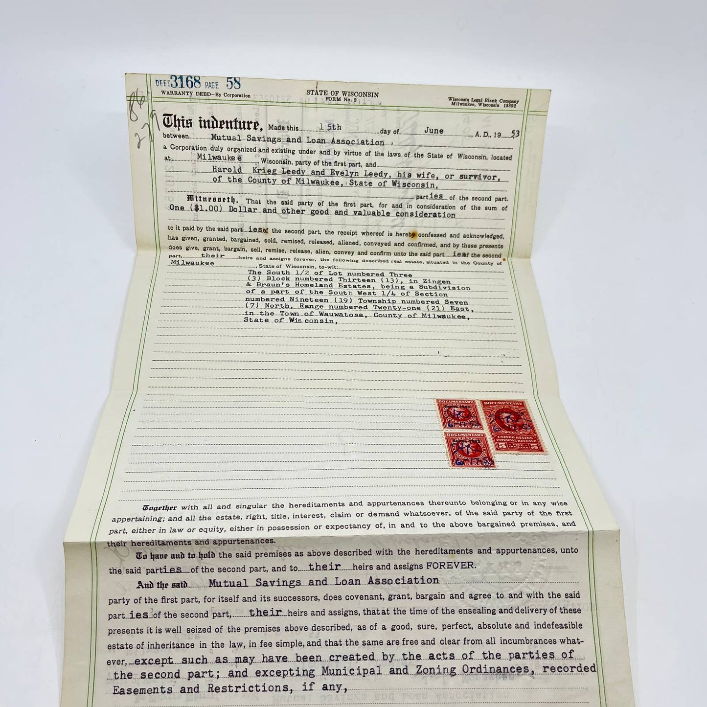 1940s Offer to Purchase Warranty Deed Land Contract Milwaukee WI AA7