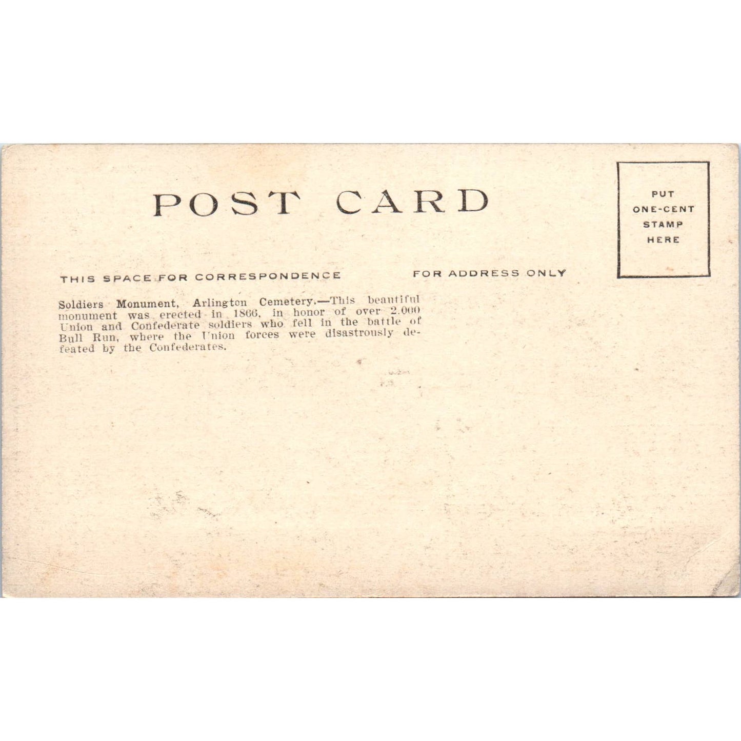 Soldiers' Monument Arlington Cemetery Original Postcard TK1-24
