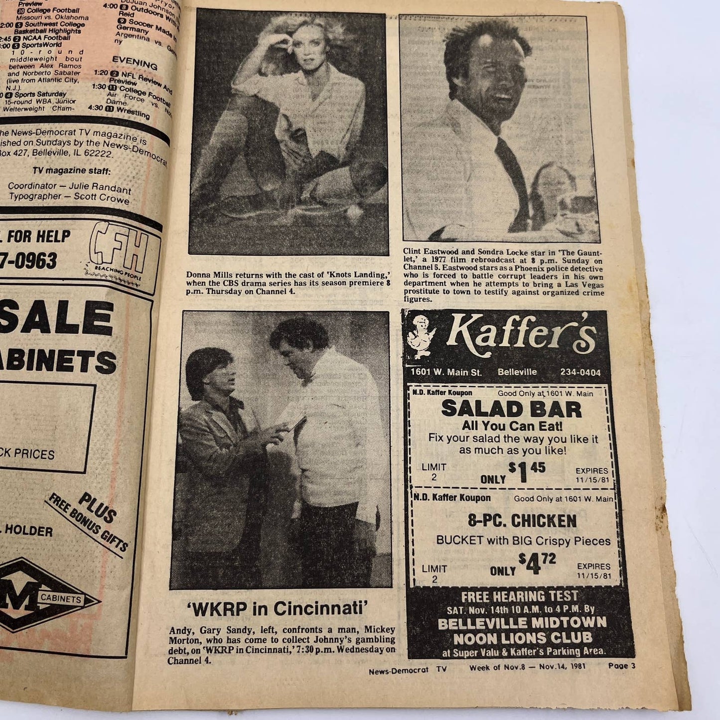 1981 Nov 8 Bellville IL News-Democrat TV Listing Magazine WKRP in Cincinnati TG6