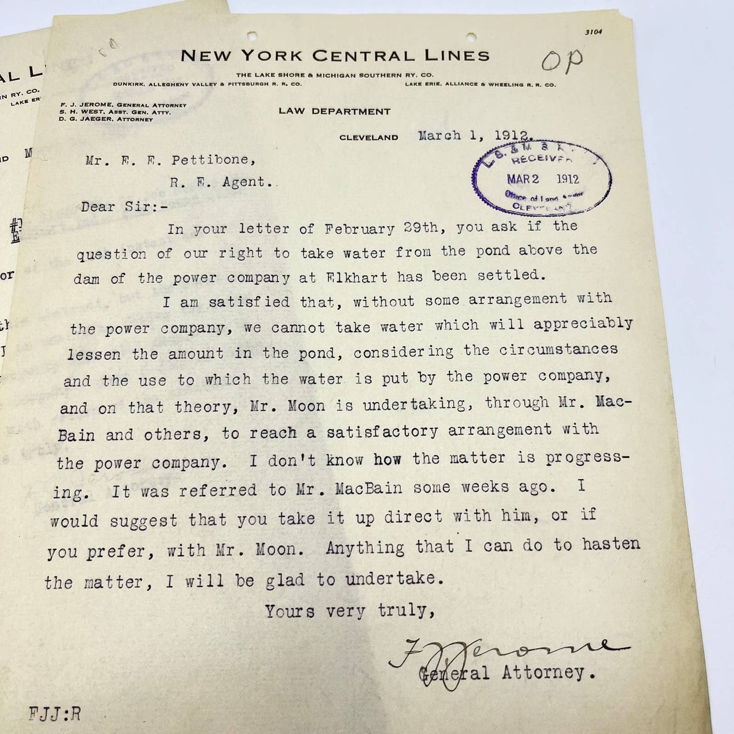 1912 The New York Central Lines Railroad RR Law Department Memo Lot of 2 AB1