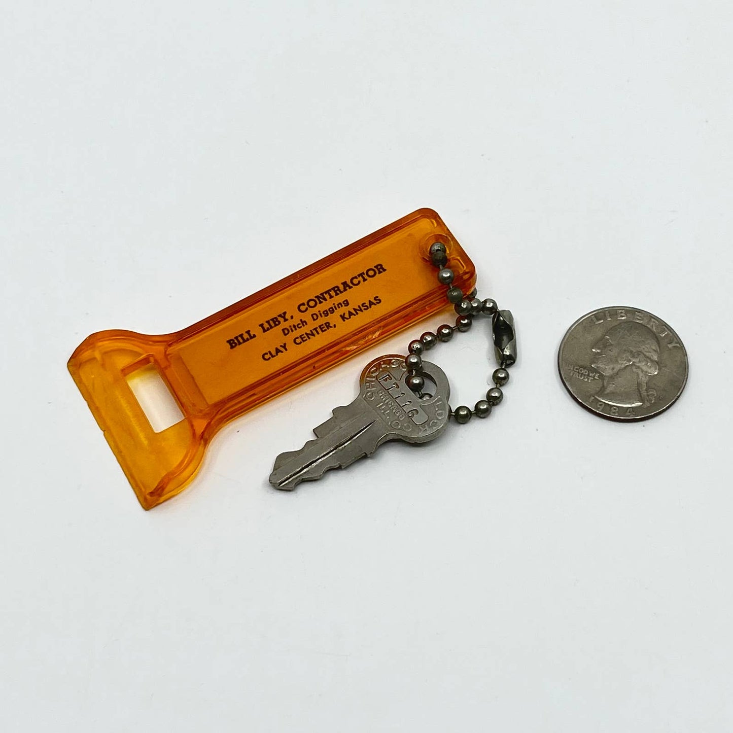 Vintage Promo Scraper Keychain Bill Liby Ditch Digging Clay Center Kansas SC6
