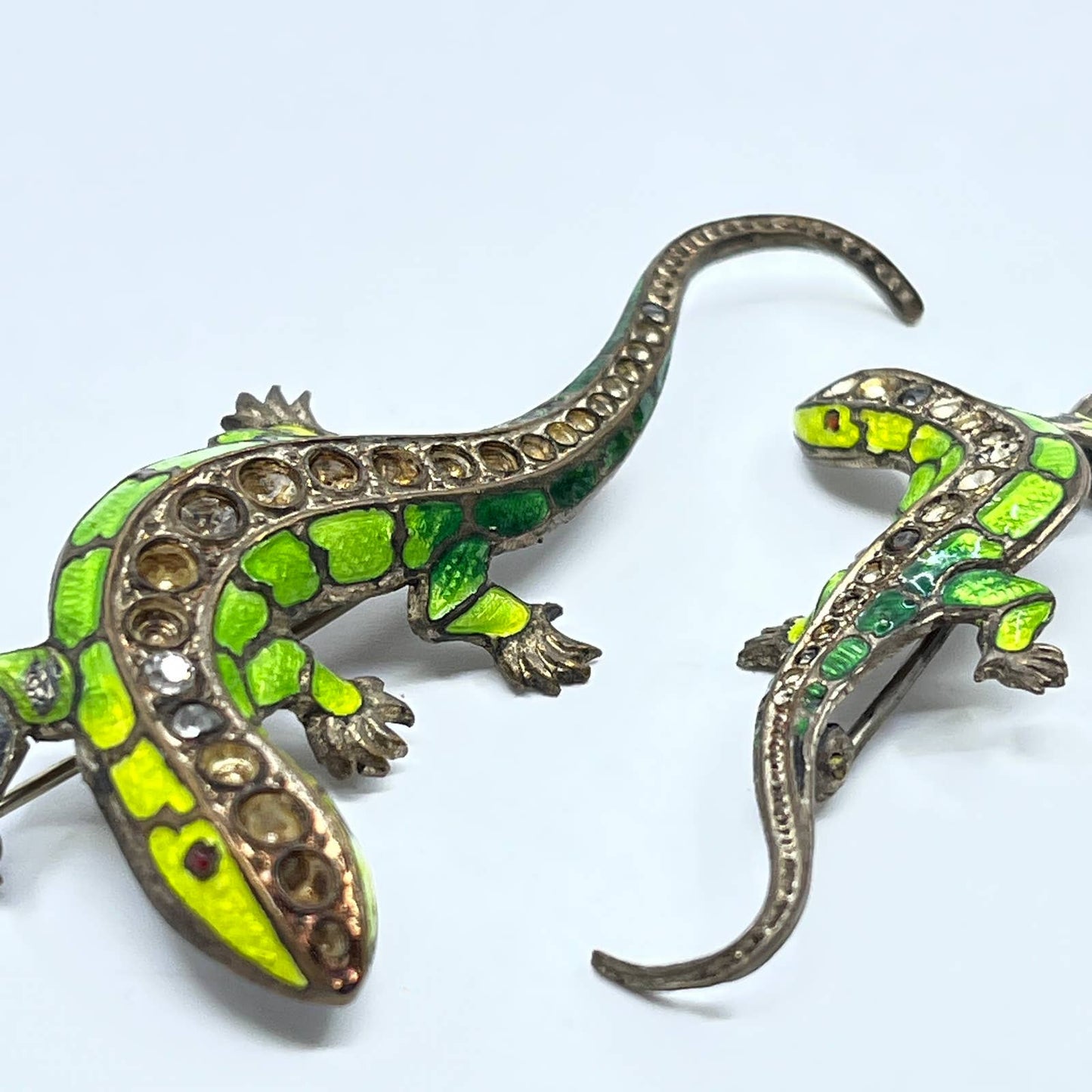 Vintage Set of 2 Lizard Rhinestone Brooch Pins Czech SD5