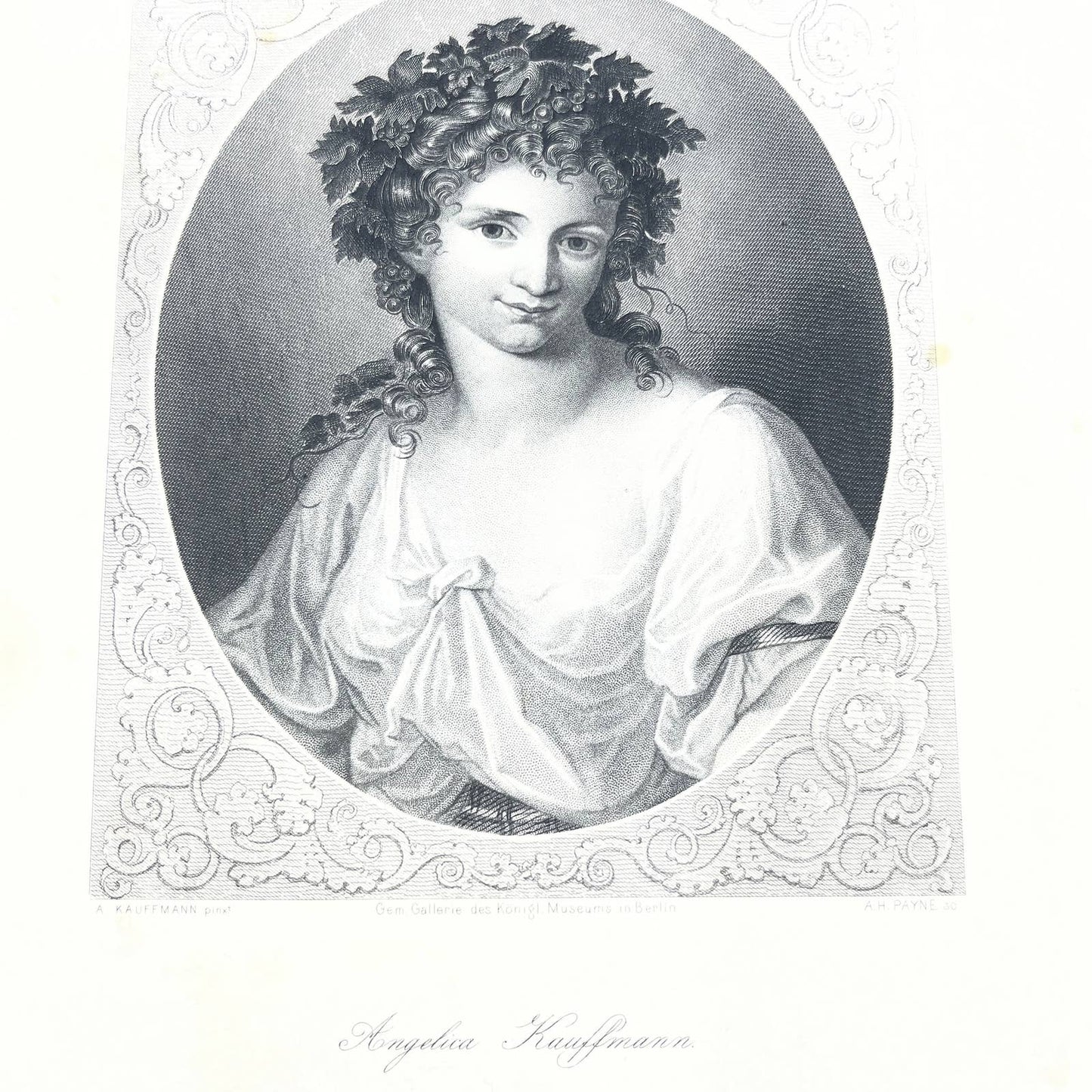 1864 Original Steel Art Engraving - Angelica Kauffman A. Kauffmann 8.5x11" AC3