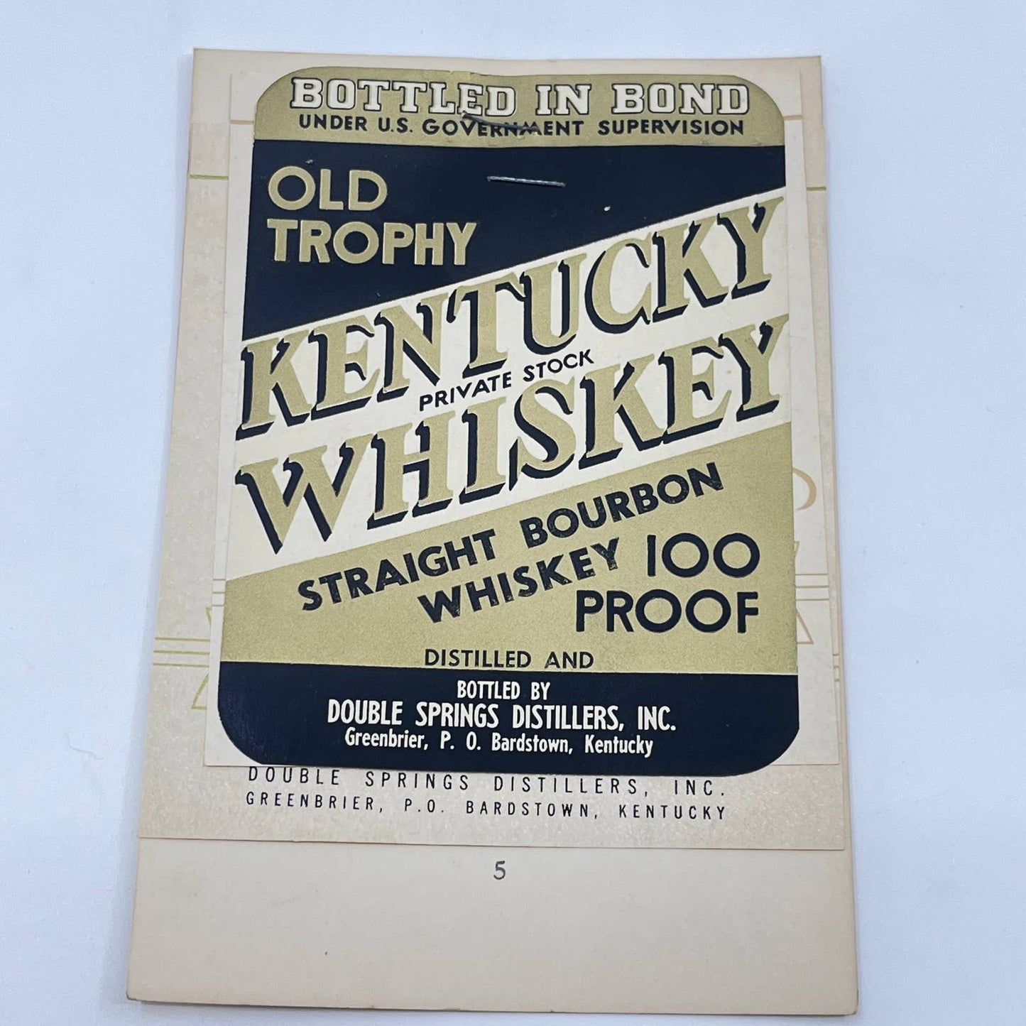 Old Trophy Whiskey Label Set 3 Double Springs Distillers Greenbrier KY