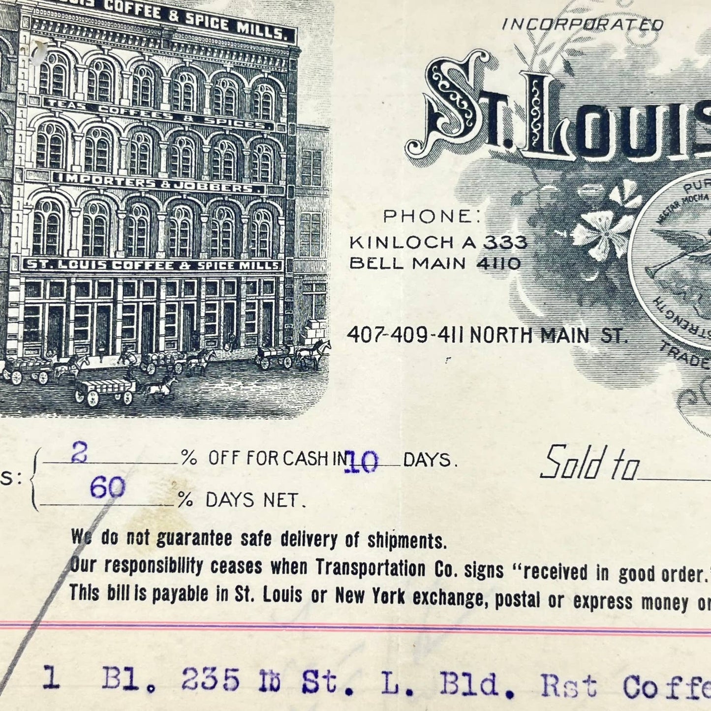 1906 St. Louis Coffee & Spice Mills Letterhead St. Louis MO AB5