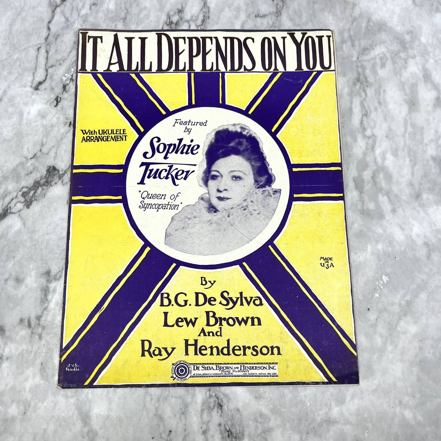 It All Depends on You Sophie Tucker Lew Brown 1926 Sheet Music TK2-SM2