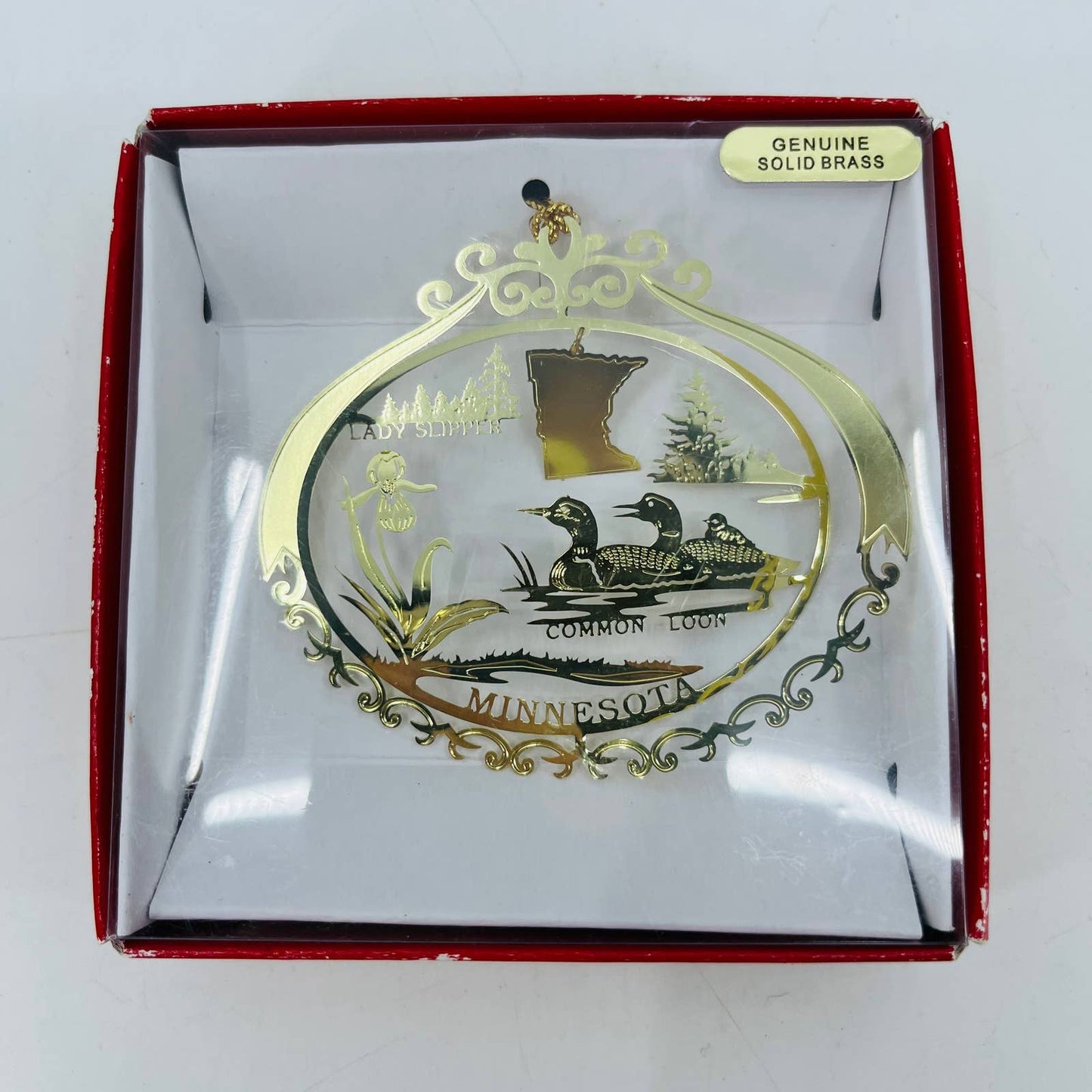 Vintage New In Box Solid Brass Minnesota Christmas Ornament 3” SB1