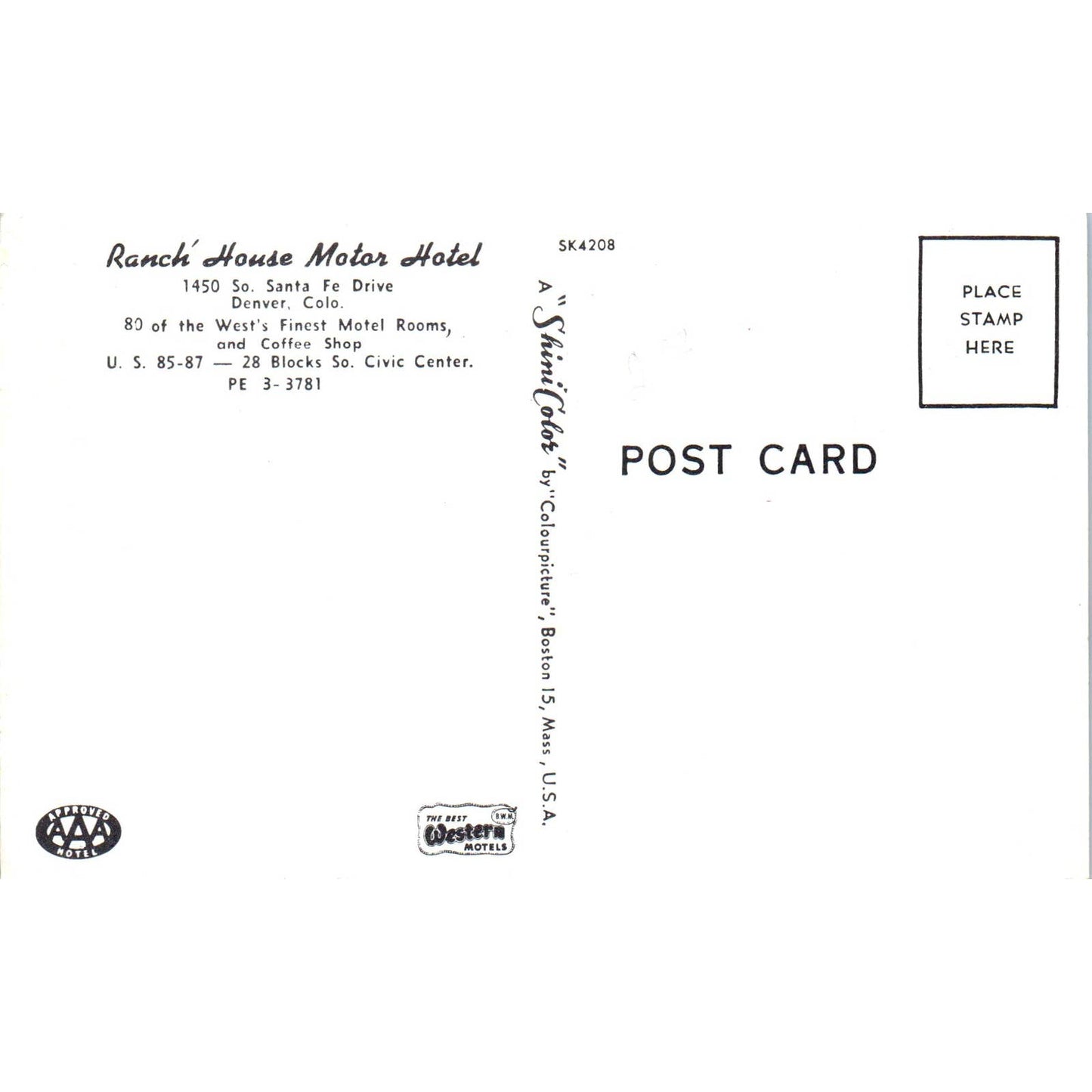 Ranch House Motor Hotel Church Denver Colorado Original Postcard TK1-29