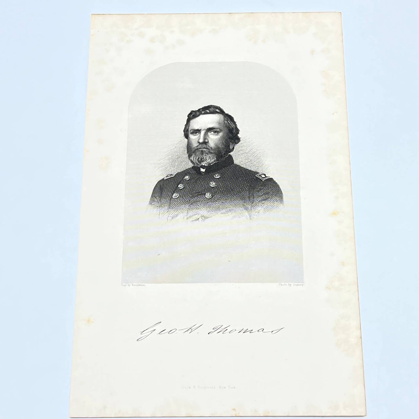 1867 Original Steel Art Engraving - Union General George Henry Thomas 9x5" AC3-6