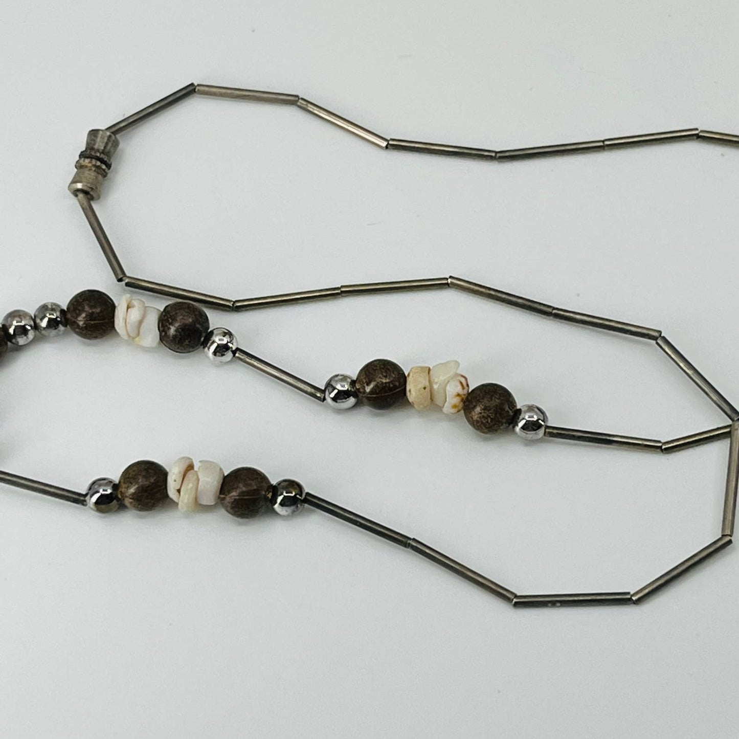 Vintage Boho Wood and Shell Bead Necklace SB2