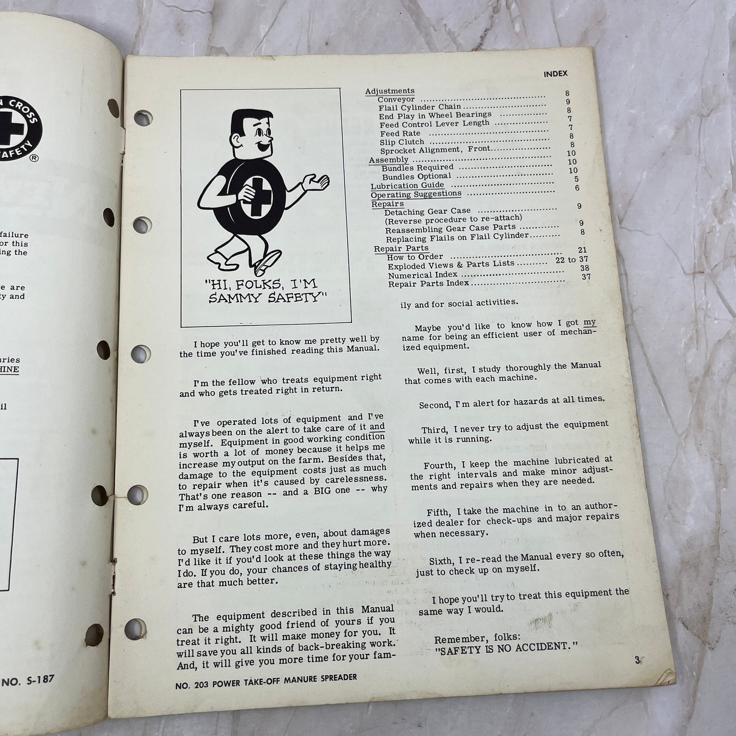 Vintage New Idea Operator's Manual No. 203 Power Take-Off Manure Spreader M1-1