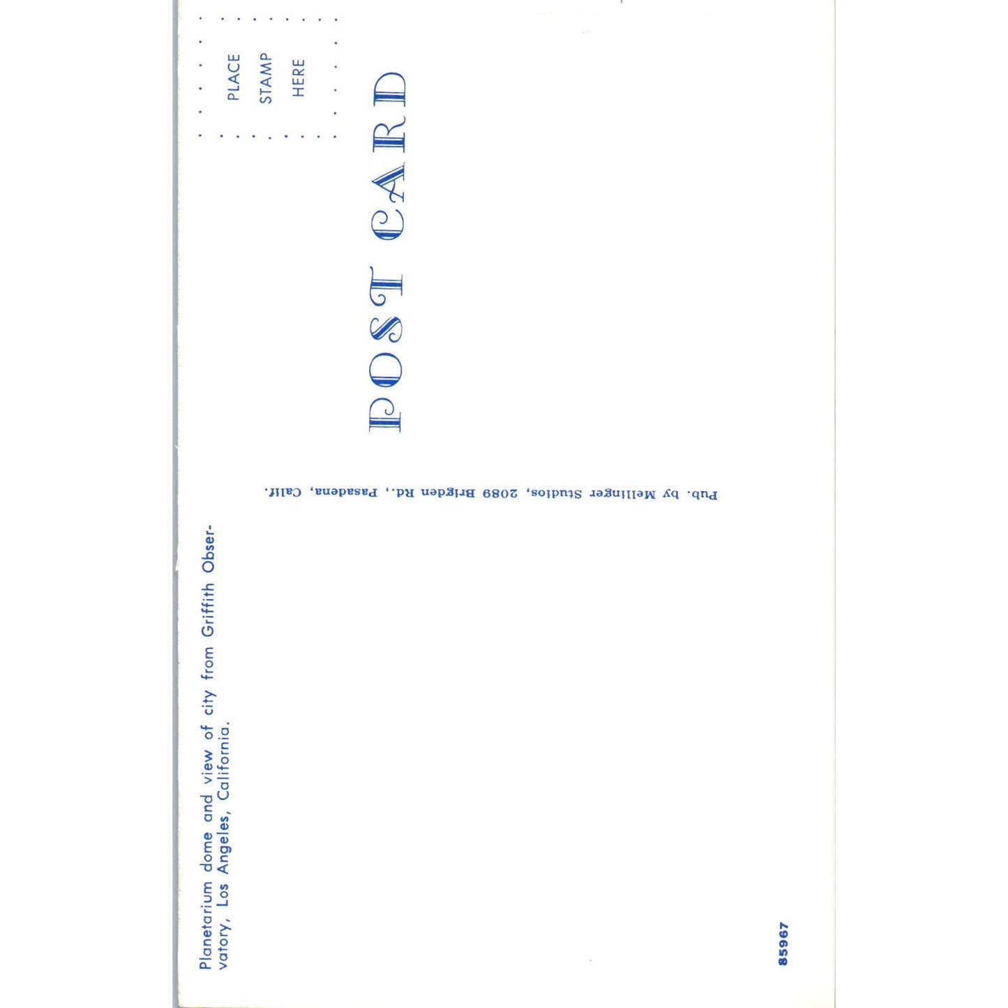 Planetarium Dome Griffith Observatory Los Angeles CA Original Postcard TK1-24