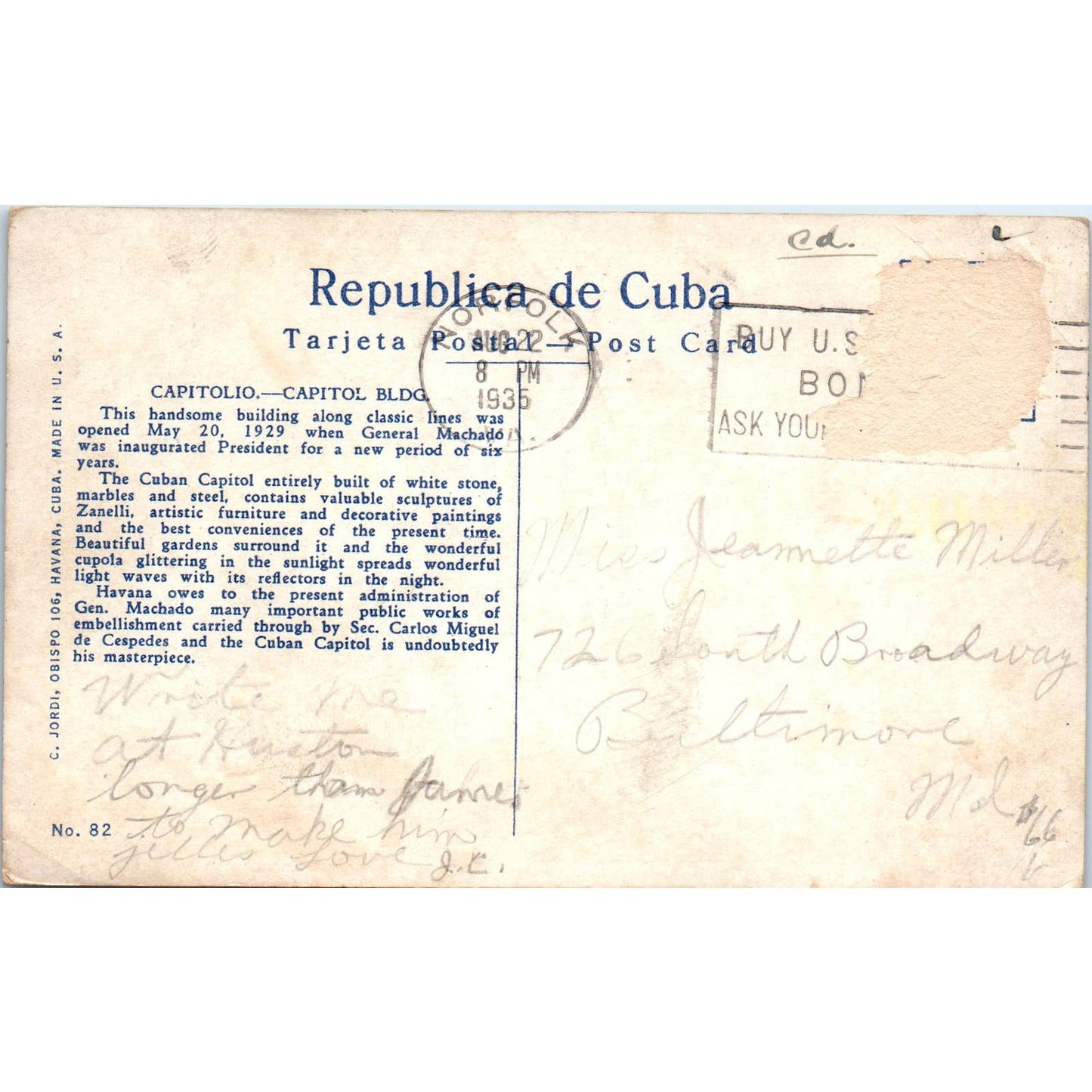 Capitol Building at Night Havana Cuba 1935 Original Postcard TK1-25