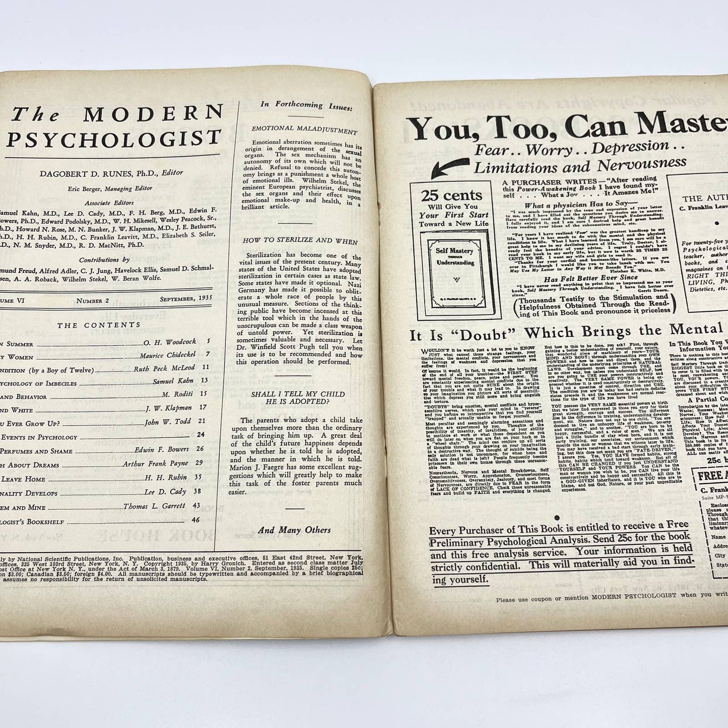 1935 September - The Modern Psychologist Magazine Dagobert D. Runes TF3