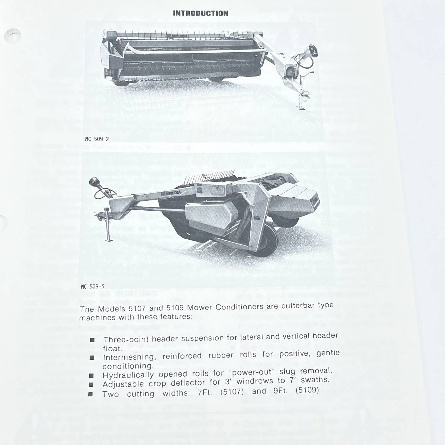 Original 1990 New Idea MD-108 5107 & 5109 Mower Conditioners Operator Manual TB9