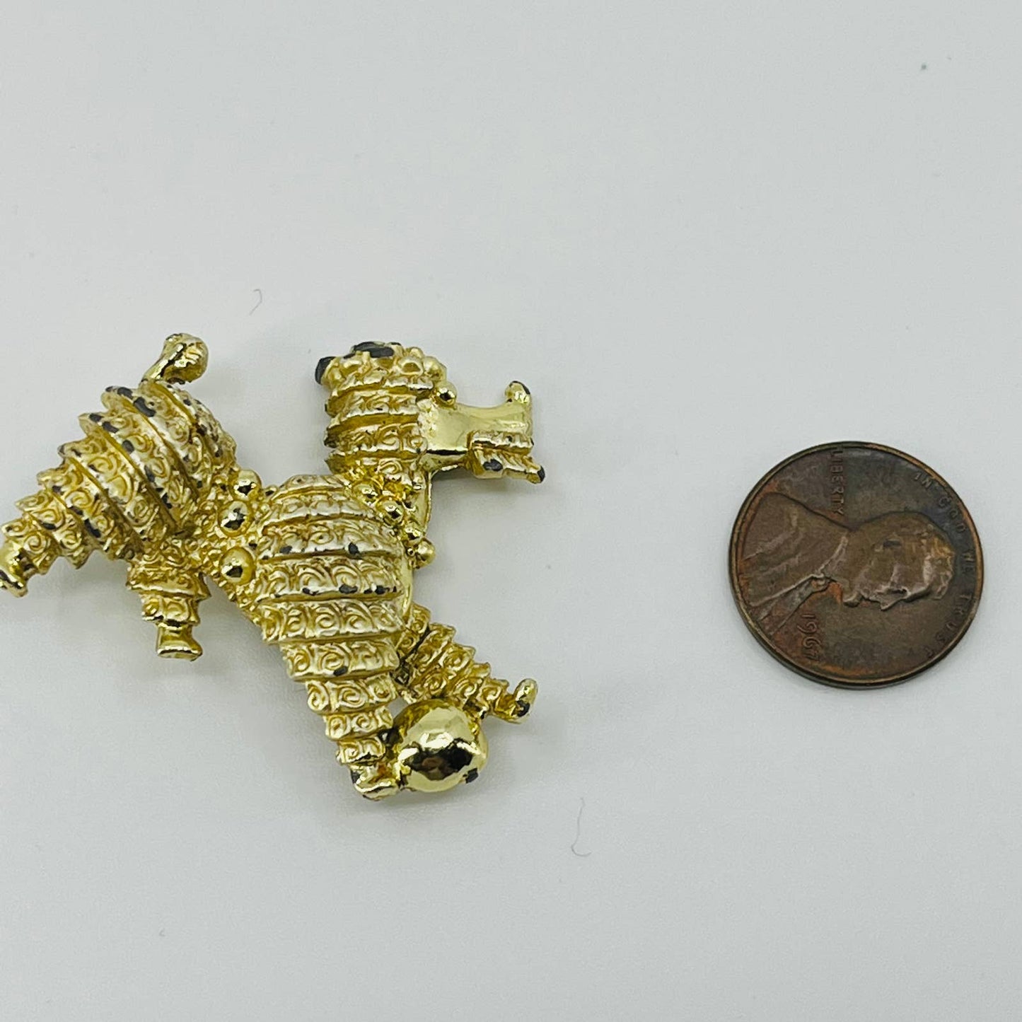 Vintage MCM Miniature Poodle Dog Brooch Gold Tone SA6