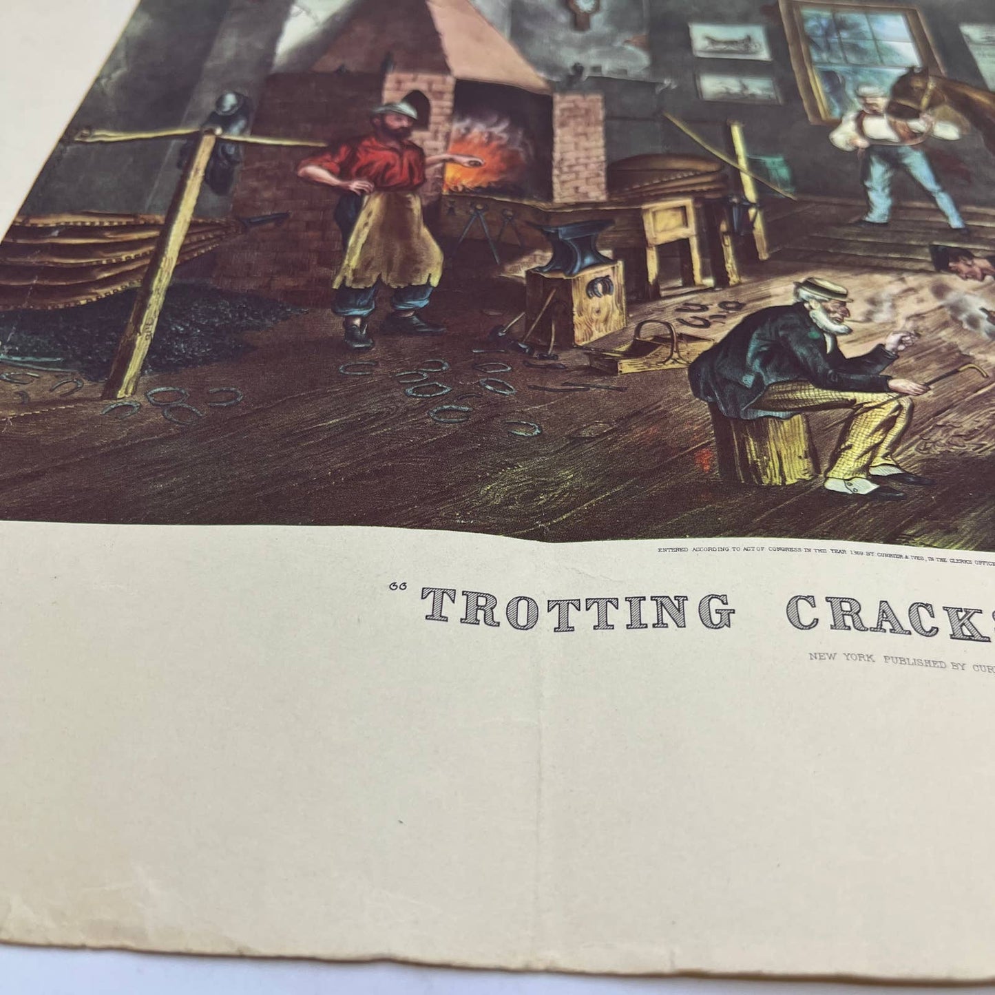 CURRIER & IVES Art Print Trotting Cracks At Home mid 1800s Farrier Shoer FL5