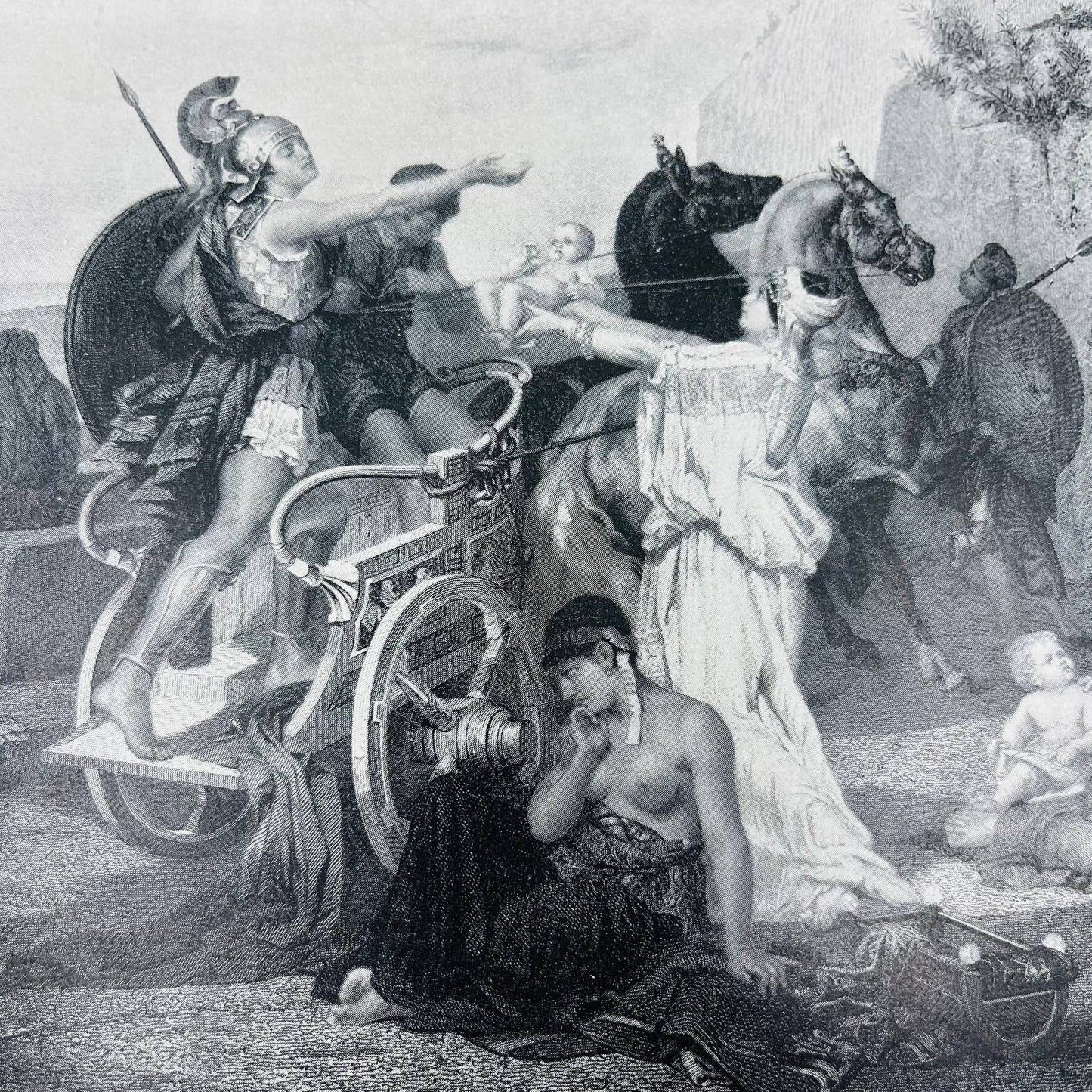 1880s Victorian Art Print Engraving Homer HECTOR AND ANDROMACHE A. Maignan