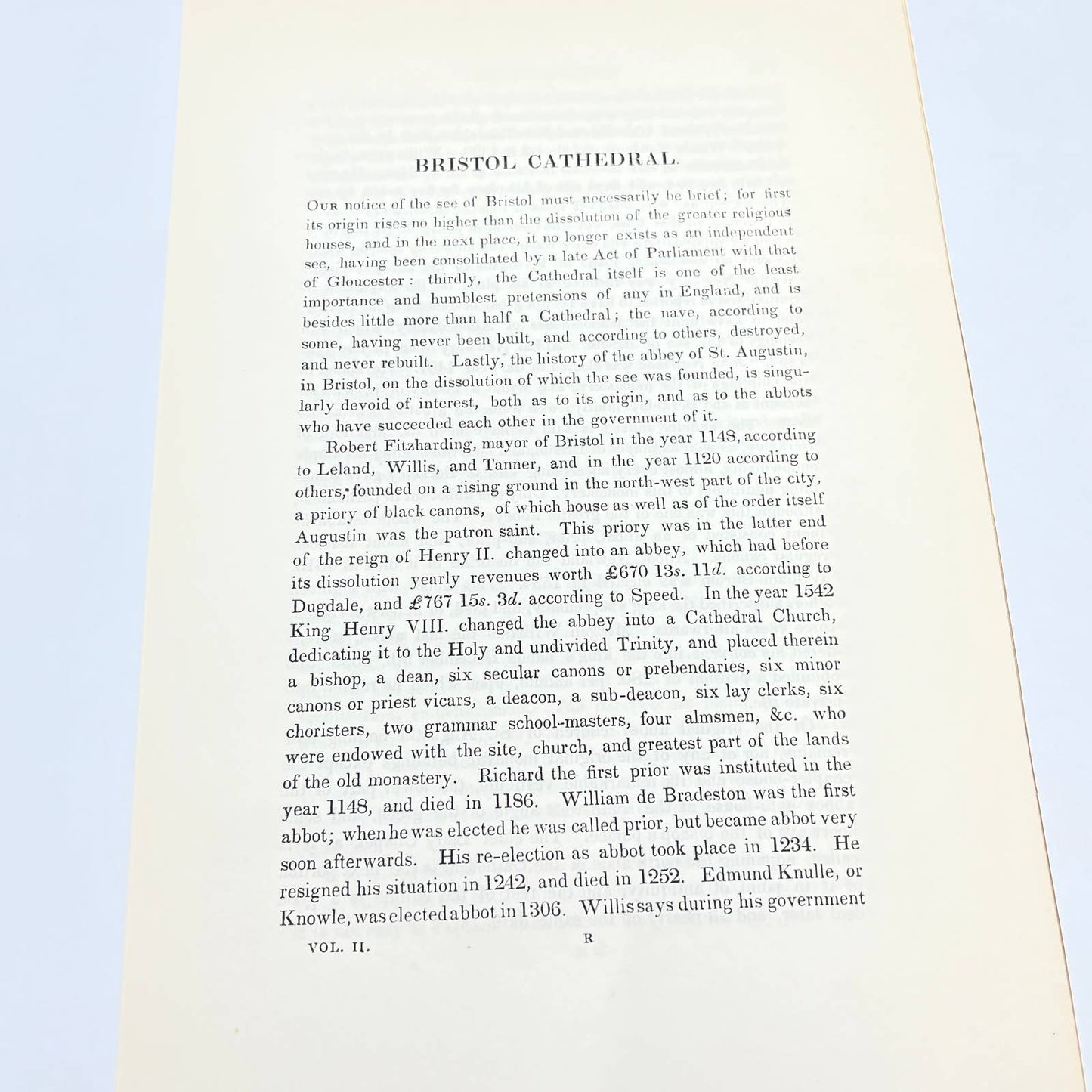 1836 Original Art Engraving Bristol Cathedral Chapter House Floor Plan & Bio TG6