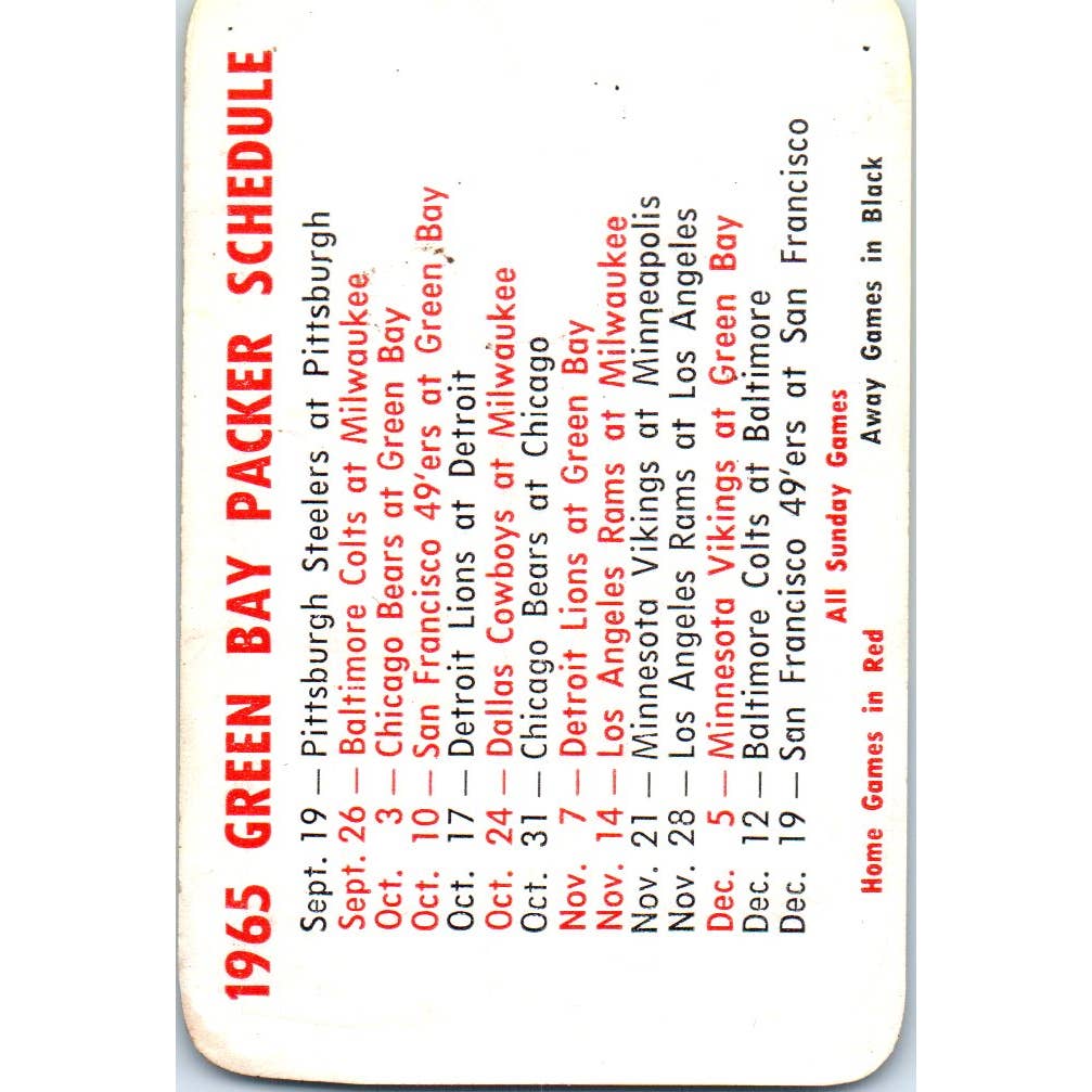 1965 Weather Flame Gas Company West Bend Mayfair Green Bay Packers Schedule SE5