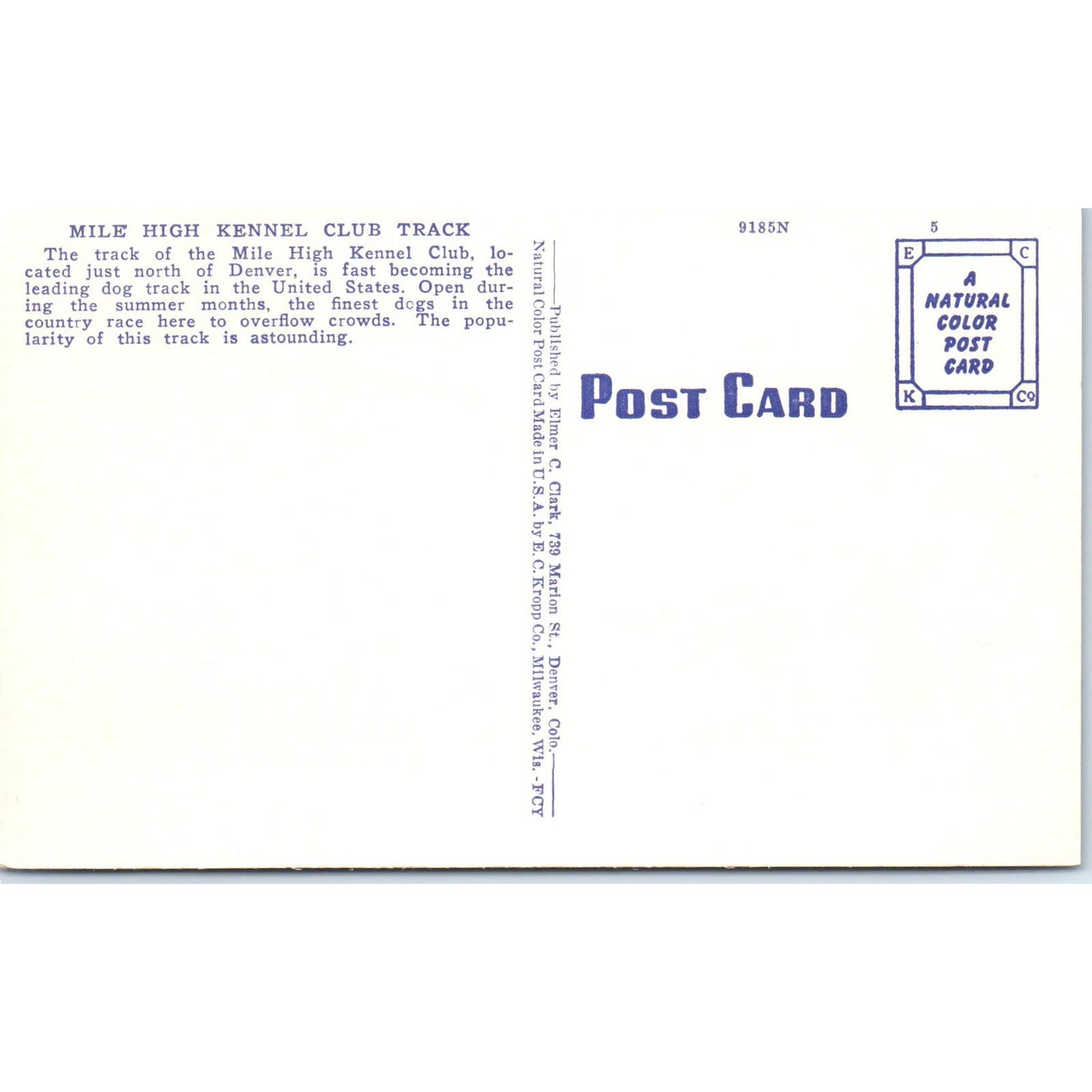 Mile High Kennel Club Track Denver Colorado Original Postcard TK1-23