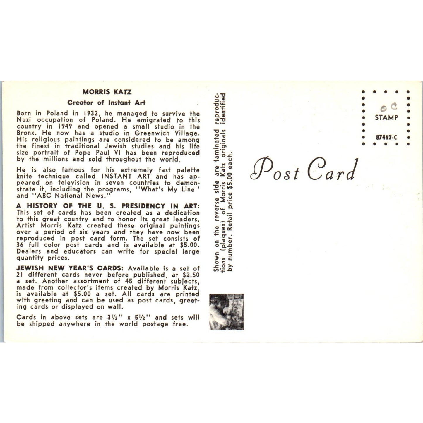 Creator of Instant Art Promo - Morris Katz 1970s - Original Postcard TJ9-P1