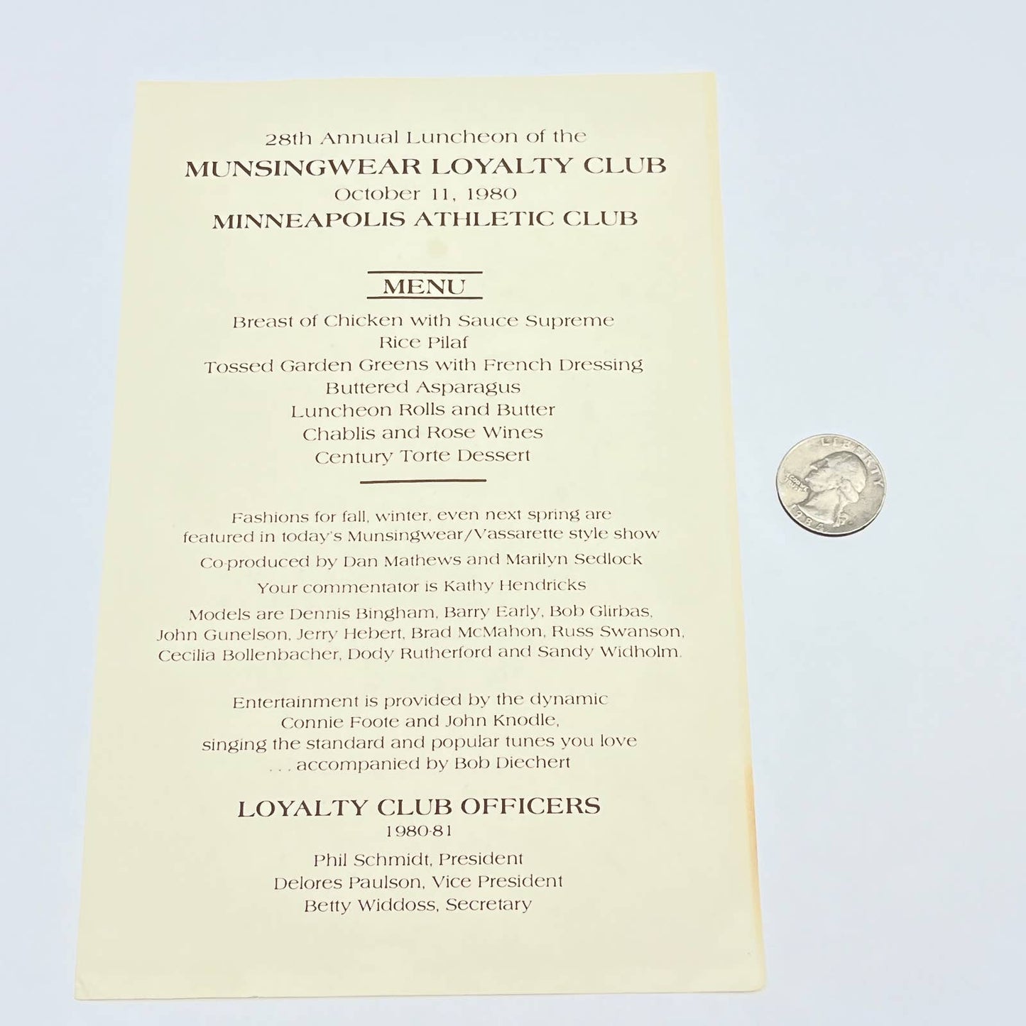 1980 Munsingwear Loyalty Club Annual Luncheon Menu Minneapolis Athletic Club AB8