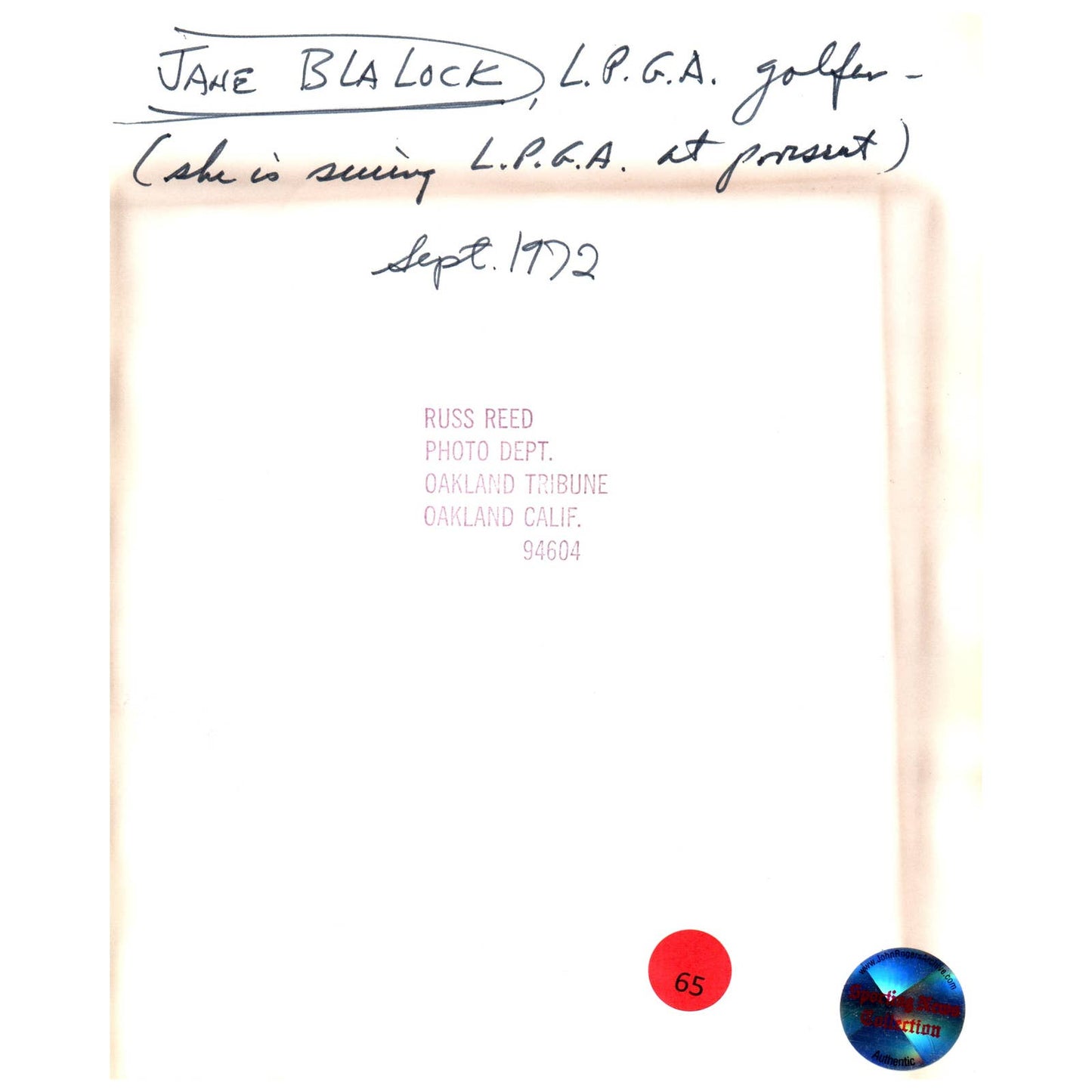 1972 Original Press Photo Ladies' PGA Golf Jane Blalock ~8x10 AD1-2