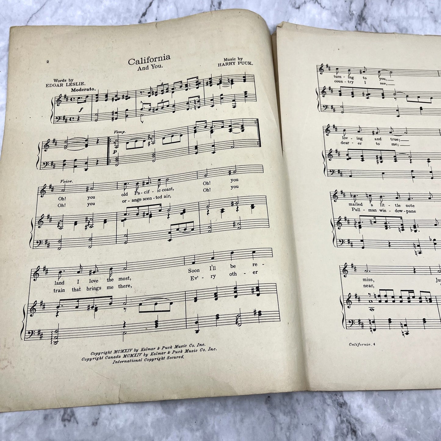 California and You Edgar Leslie Harry Puck 1914 Sheet Music V42-1