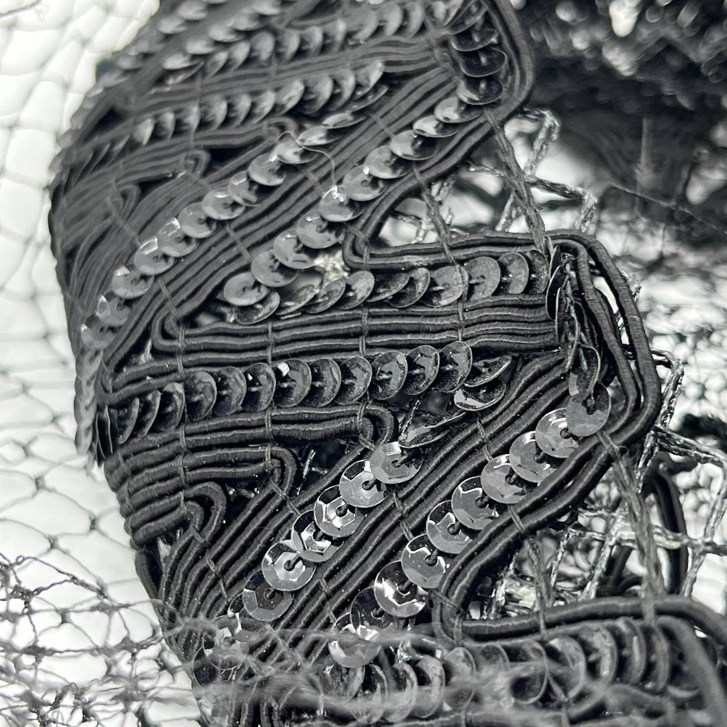 Vintage 1940s Black Clip In Pillbox Hat with Veil and Sequins HB1