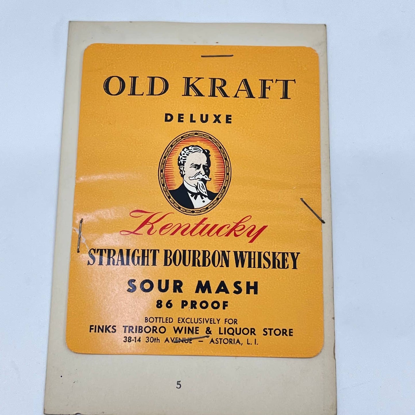 Old Kraft Whiskey Label Finks Trinity Wine & Liquor Astoria Long Island NY