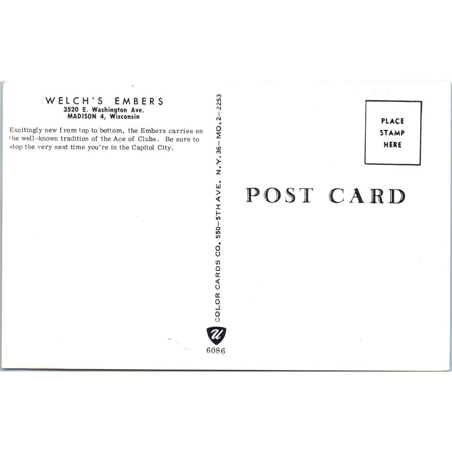 Welch's Embers Madison Wisconsin Original Postcard TJ9-P3