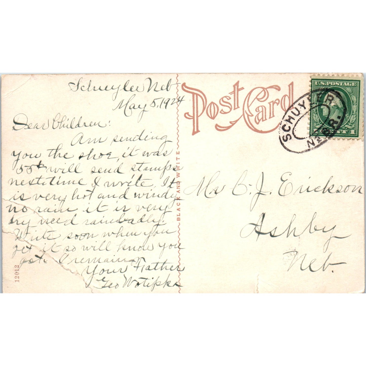 Wells Abbott Nieman Flour Mill Schuyler NE 1924 - Original Postcard P3-5
