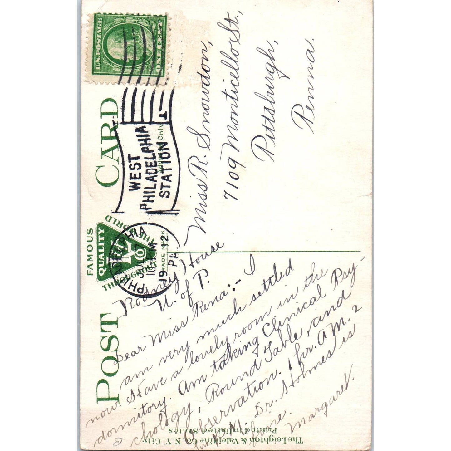 1912 Postcard McKinley Statue, Post Office, Philadelphia PA TI1-1