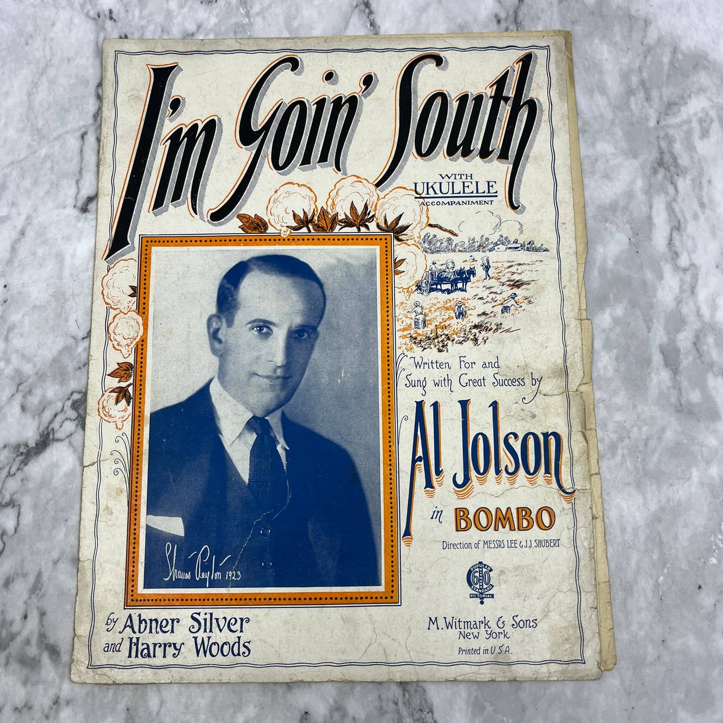 I'm Goin South Al Jolson Bombo 1923 Sheet Music TK2-SM3