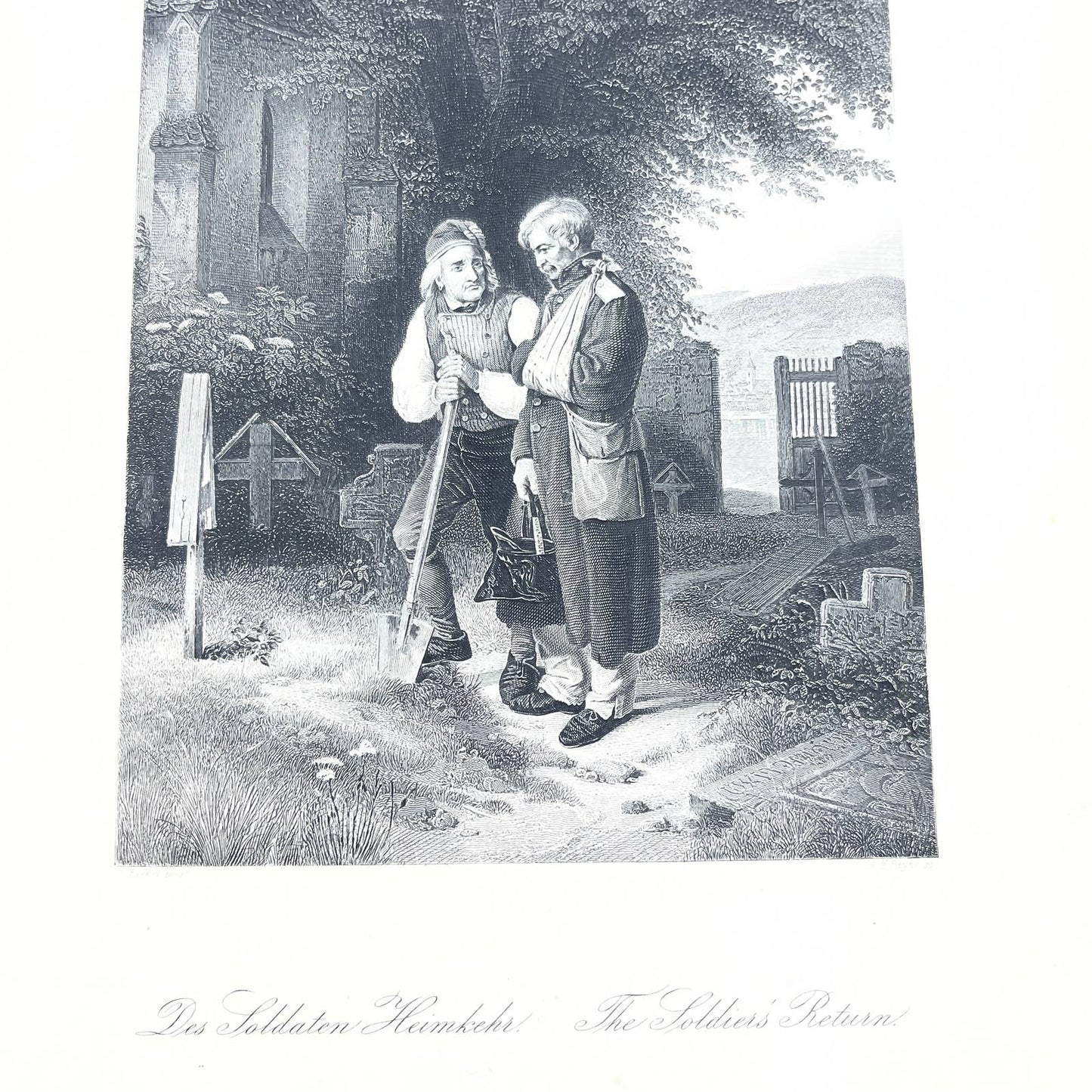 1864 Original Steel Art Engraving - The Soldiers' Return J. Becker 8.5x11" AC3