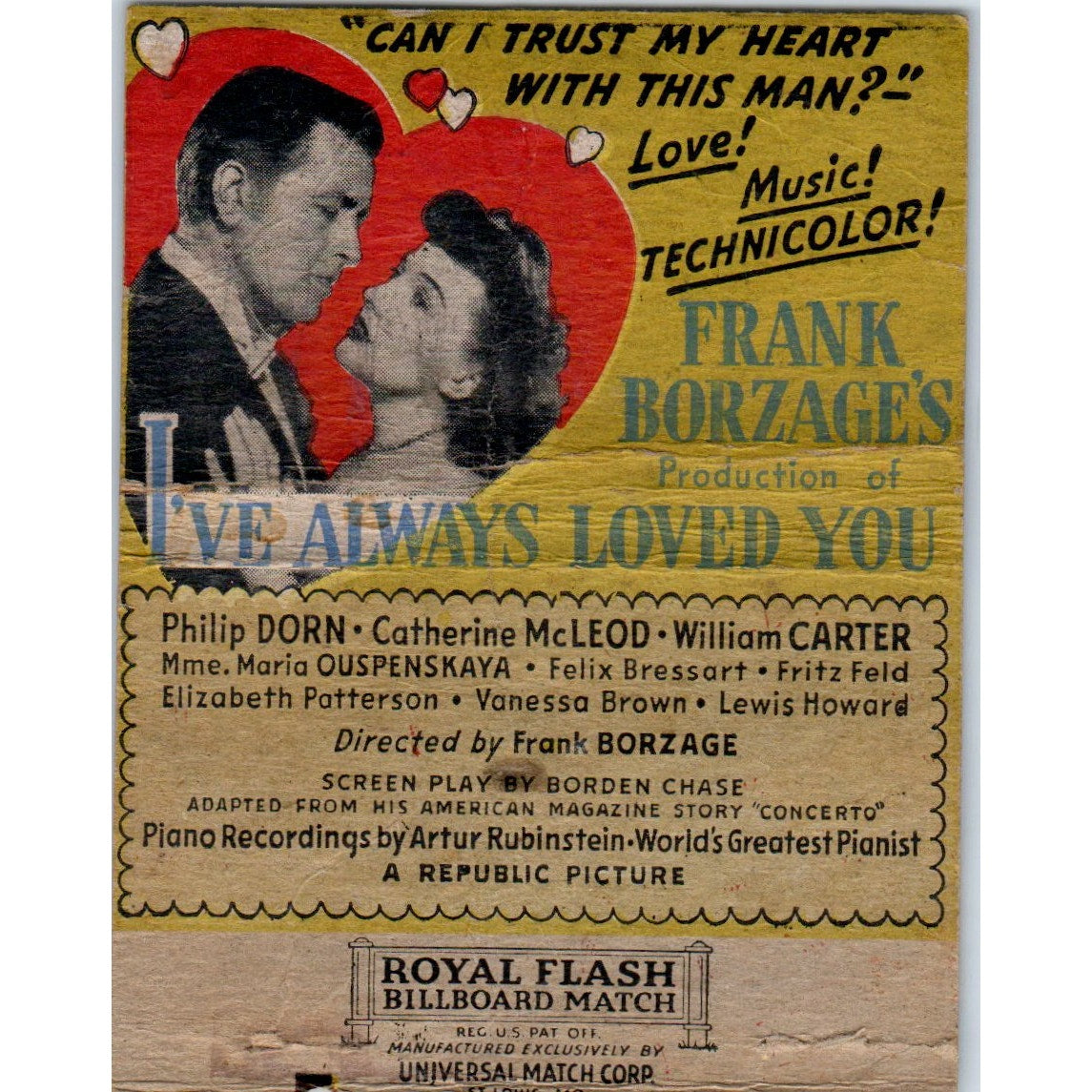 Republic Studios Frank Borzage I've Always Loved You Wide Matchbook SA6-M7