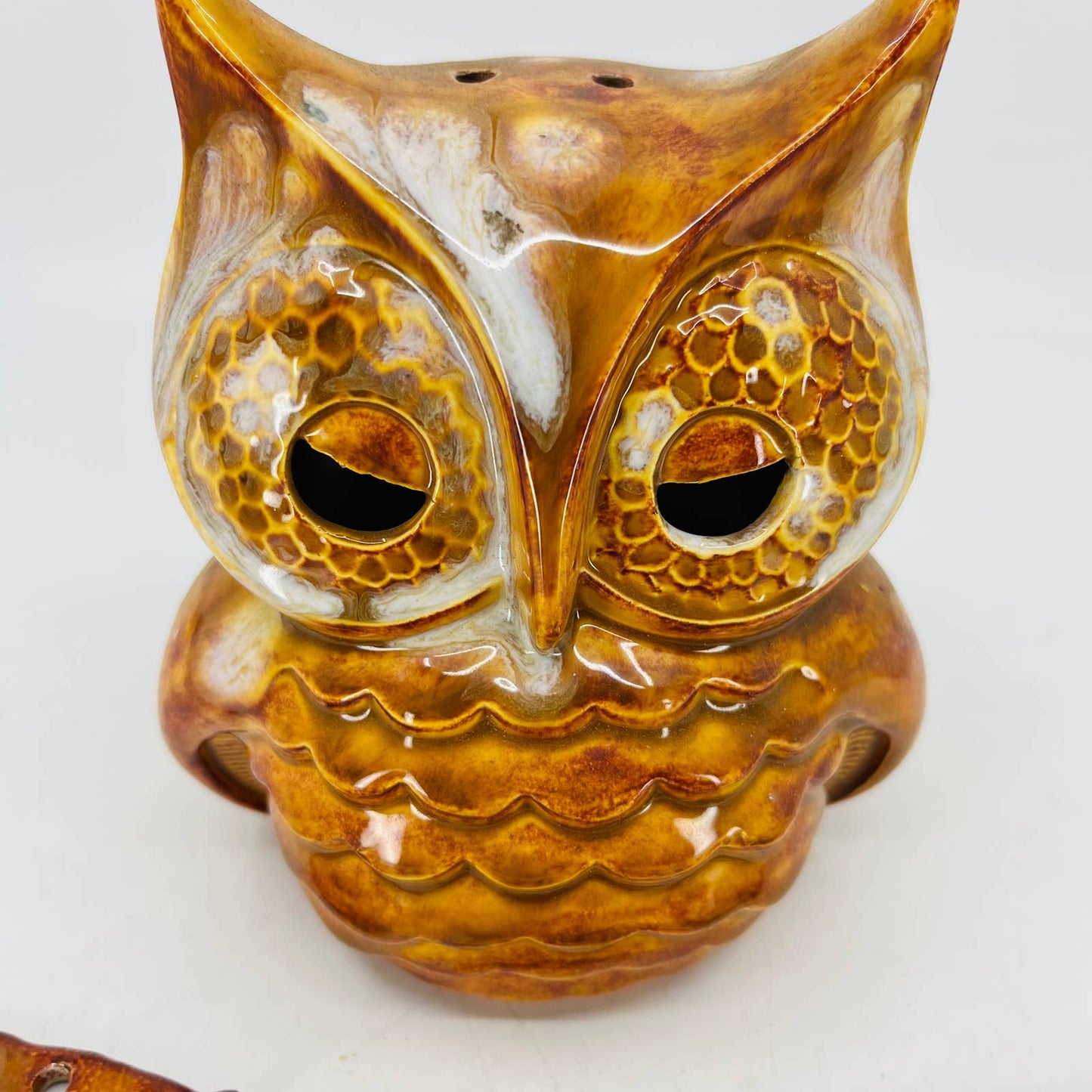 Retro Hand Painted Ceramic Owl Wind Chime w/ 3 Owlets 5.5” TC7